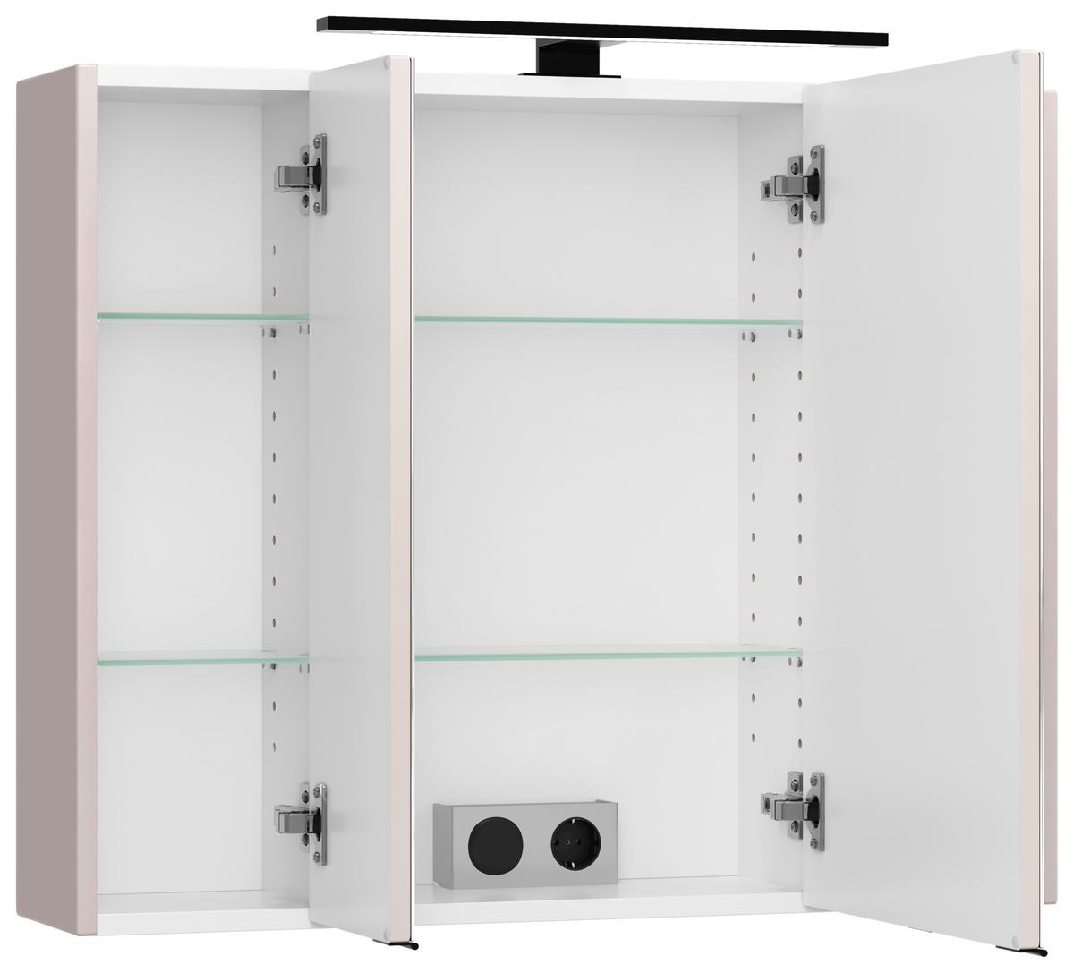 Spiegelschrank Sevilla m. LED ca. 80x64 cm Kaschmir - Kaschmir/Schwarz, MODERN, Glas/Holzwerkstoff (80/64/20cm) - Held