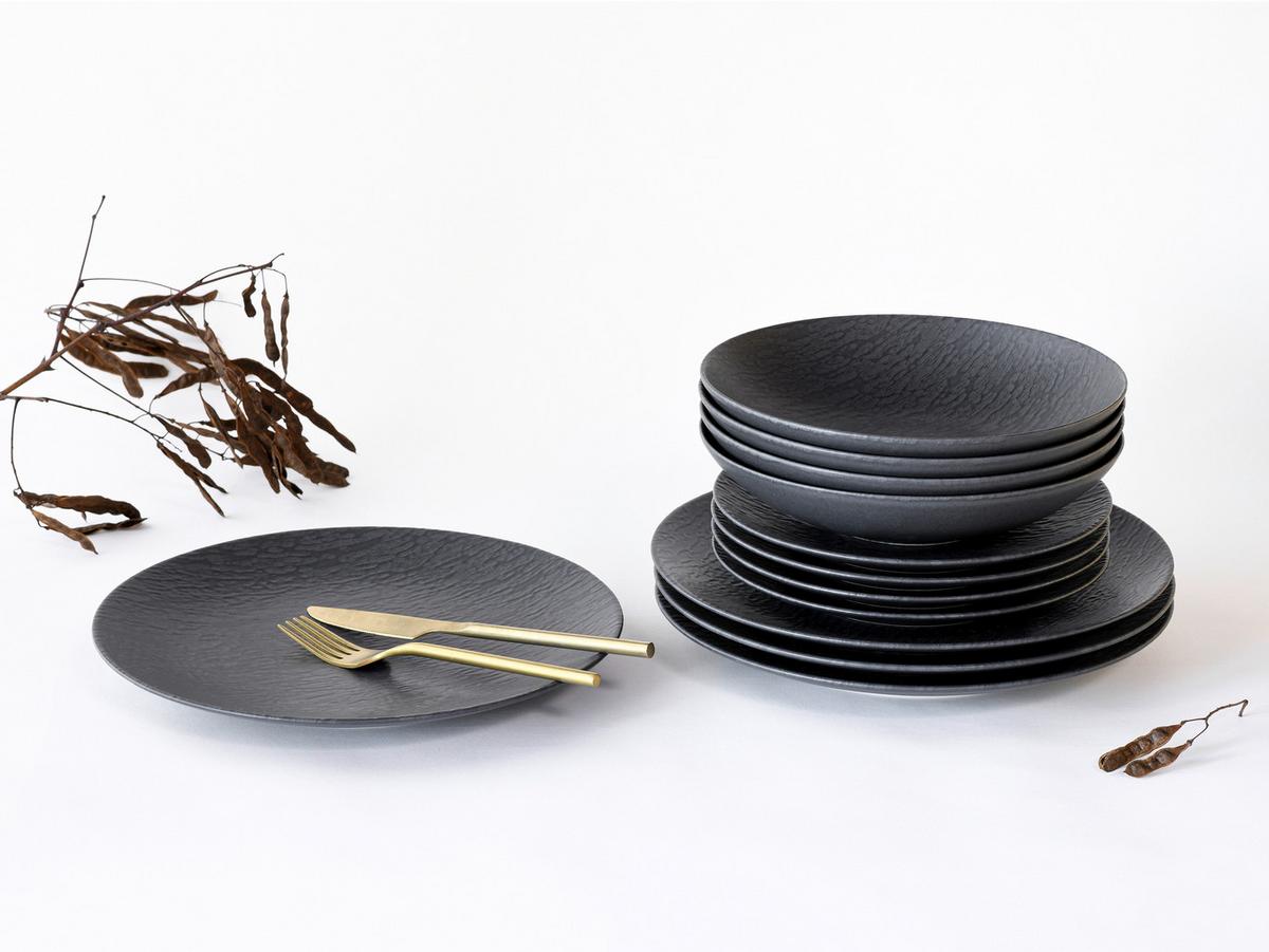Tafelservice Schwarz, 12-teilig - Schwarz, Trend, Keramik - Creatable