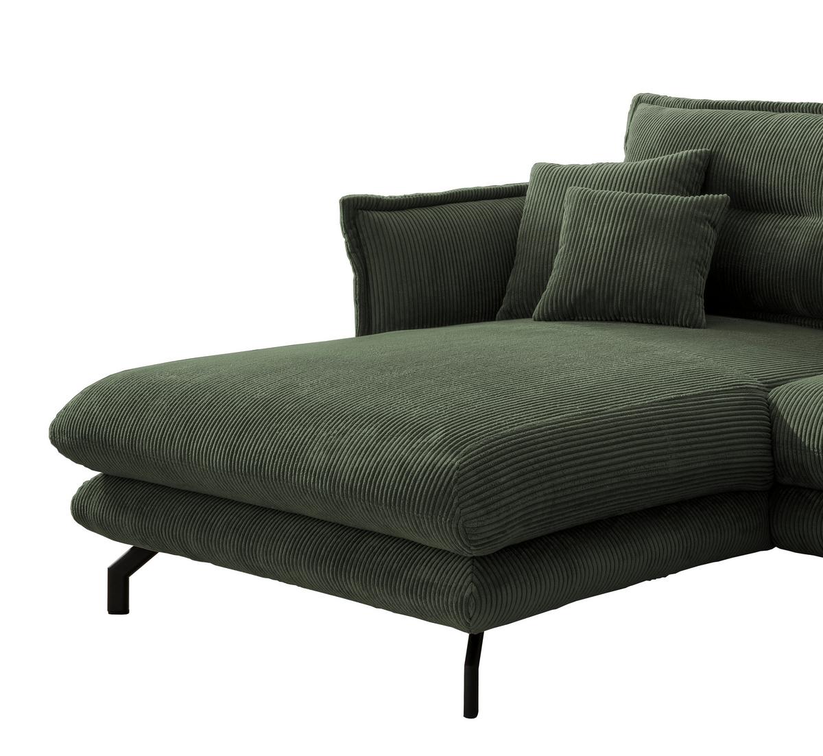 Wohnlandschaft Lava Moosgrün Cord ca. 180x255 cm - Schwarz/Grün, MODERN, Textil/Metall (180/255cm) - Livetastic