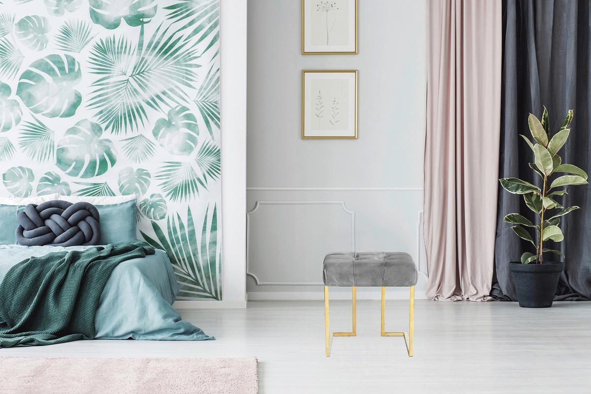 HOCKER RARE 100 - Goldfarben/Grau, Design, Textil/Metall (48/48/48cm) - Kayoom