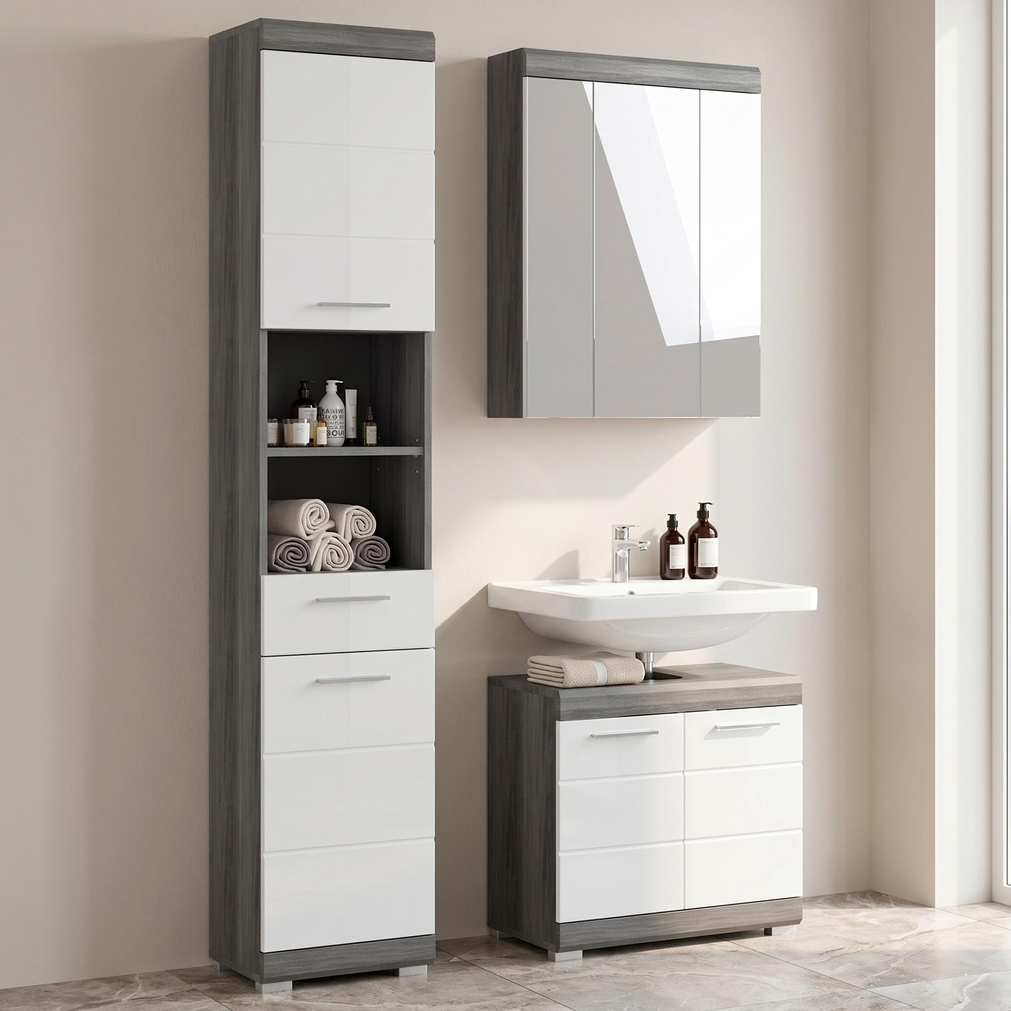 Badezimmer Scout 3-tlg. ca. 97 cm Anthrazit/Weiß - Weiß Hochglanz, MODERN, Holzwerkstoff/Kunststoff (97cm) - MID.YOU