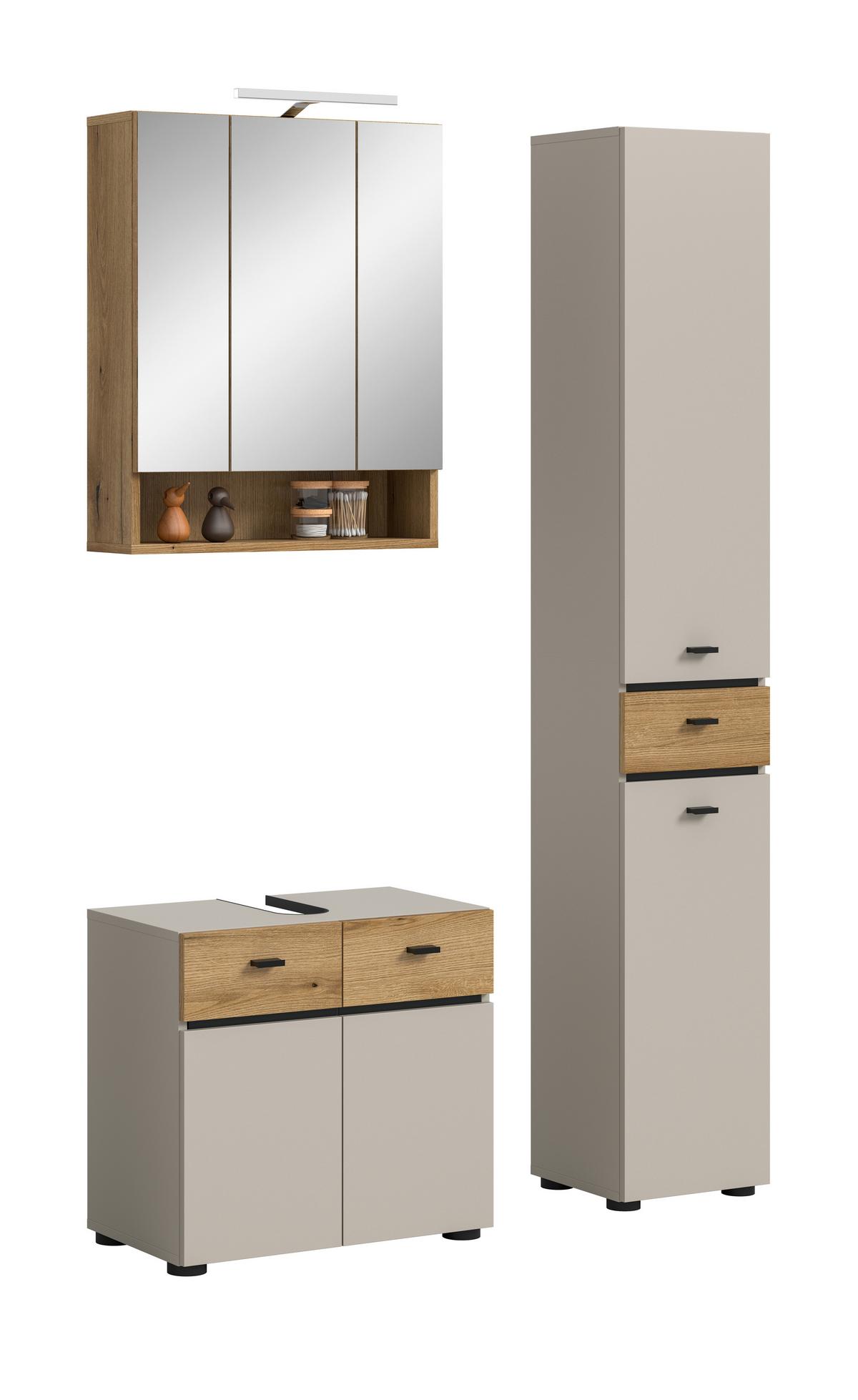 Badezimmer Aqua Eichefarben/Kaschmir - Kaschmir/Eichefarben, Trend, Glas/Holzwerkstoff (92cm) - MID.YOU