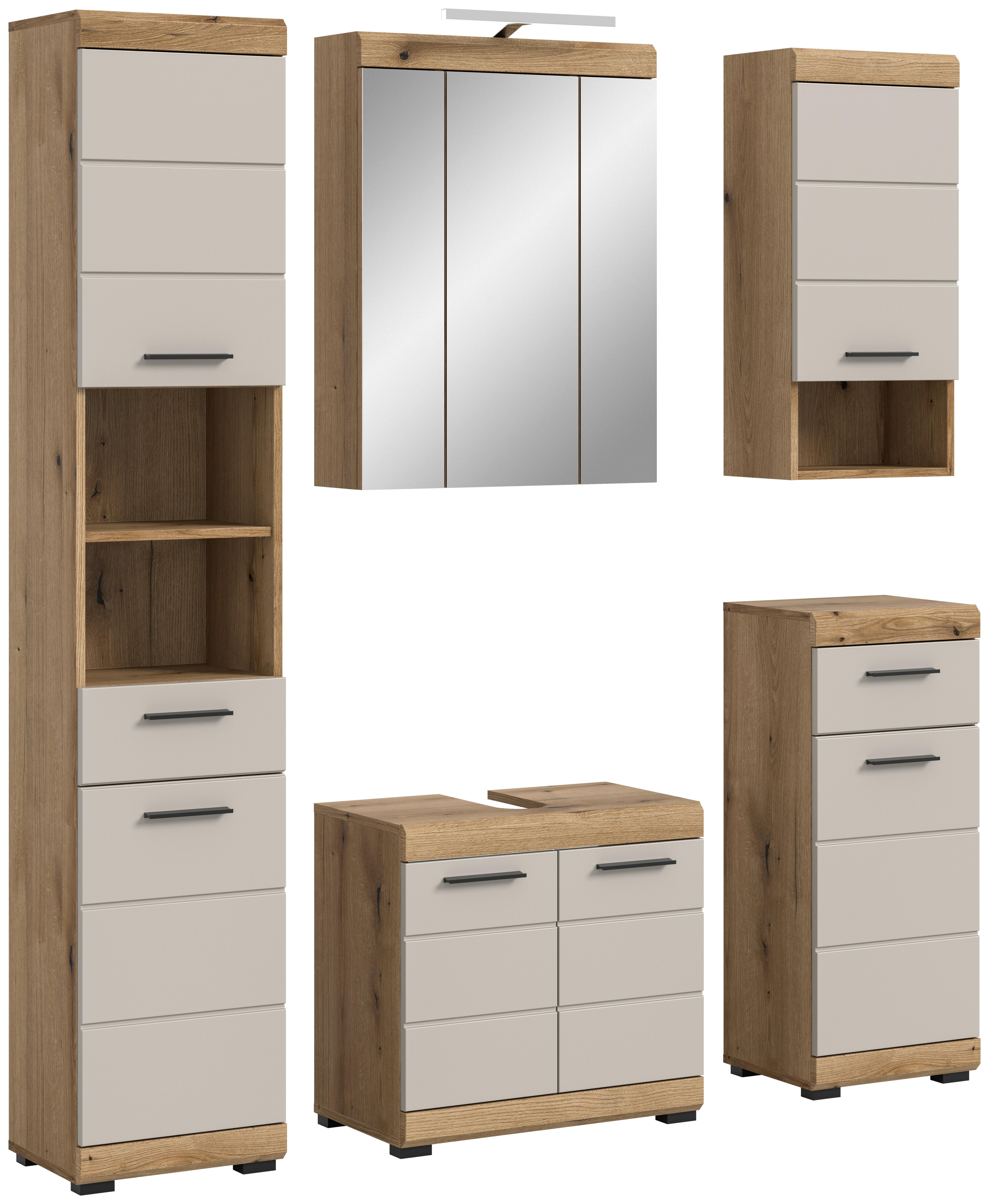Badezimmer Scout 5-tlg. mit LED ca. 134 cm Kaschmir - Kaschmir/Schwarz, MODERN, Glas/Holzwerkstoff (134cm) - MID.YOU