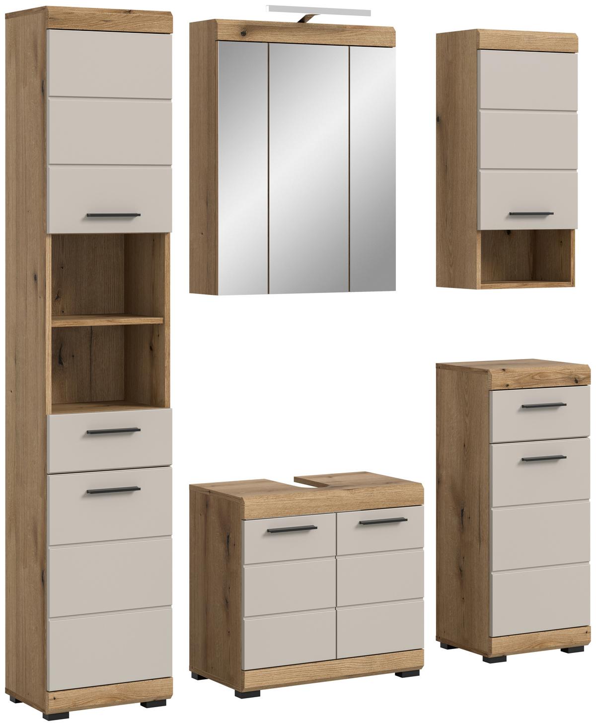 Badezimmer Scout 5-tlg. mit LED ca. 134 cm Kaschmir - Kaschmir/Schwarz, MODERN, Glas/Holzwerkstoff (134cm) - MID.YOU