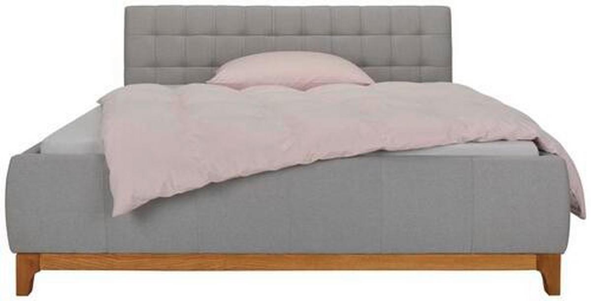 Bett aus Wildeiche ca. 140x200cm - Hellgrau, Konventionell, Holz/Textil (140/200cm) - Zandiara