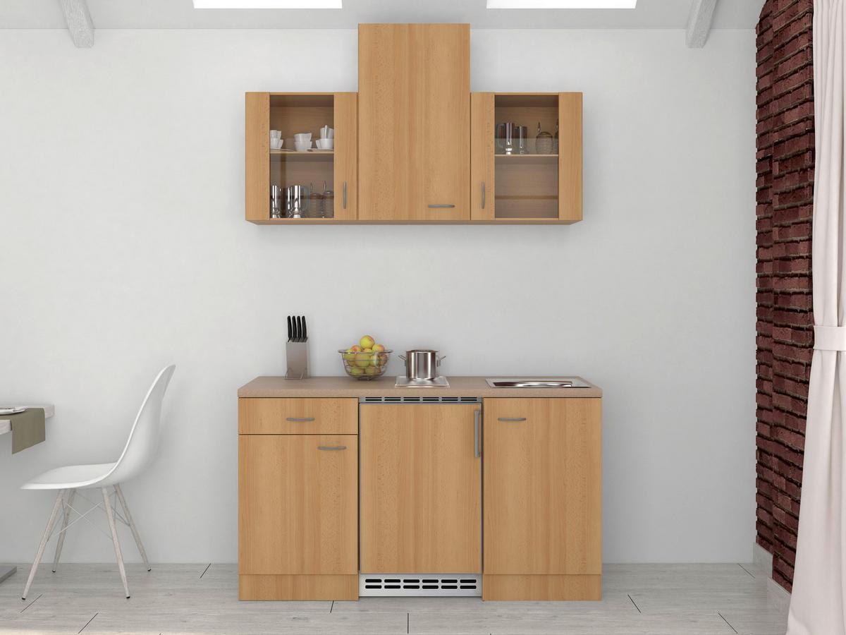 Majhna Kuhinja Z Aparati Nano, Barva Bukve - barve nerjavečega jekla/barve bukve, Moderno, umetna masa/steklo (150cm) - FlexWell