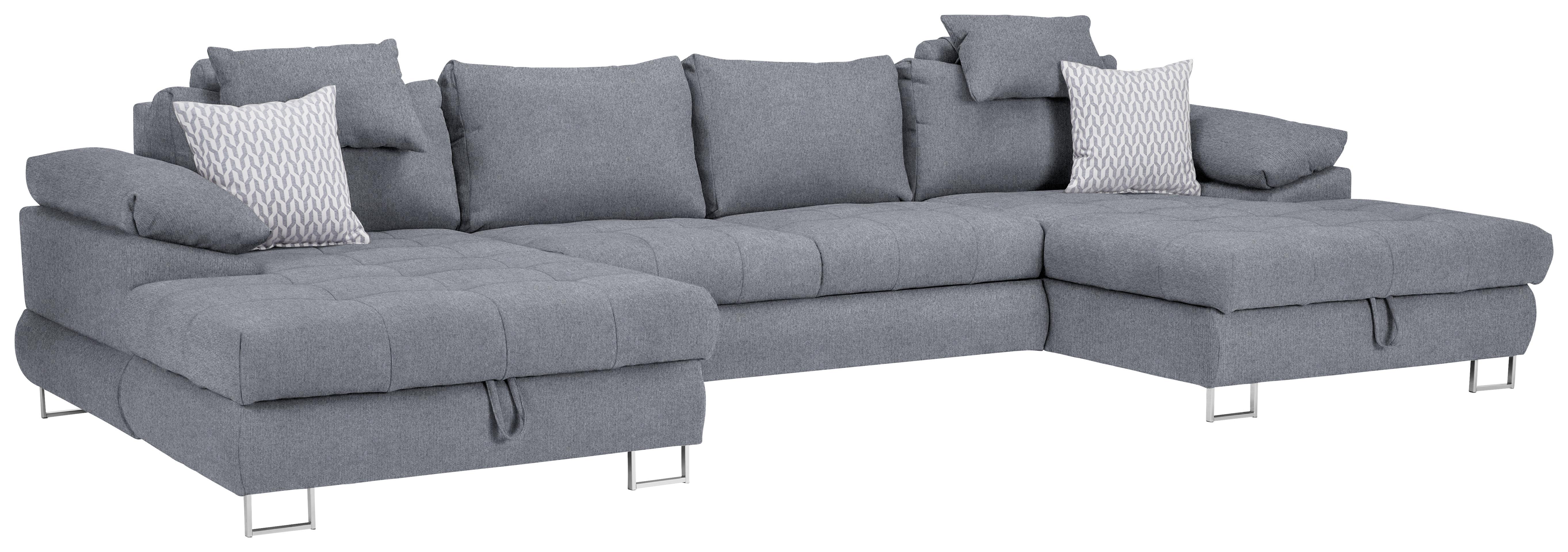 Wohnlandschaft in Grau - Silberfarben/Grau, Textil/Metall (345/77/112/165cm) - Based