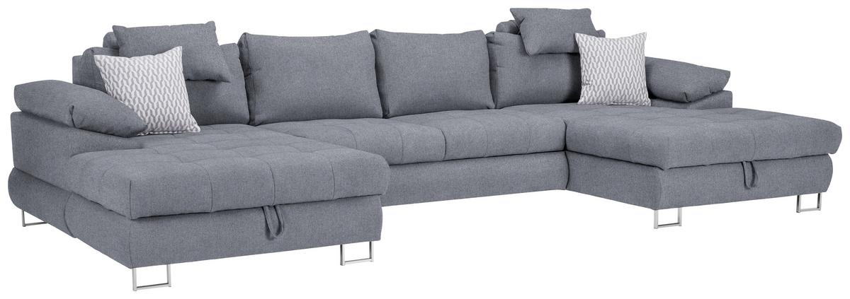 Wohnlandschaft in Grau - Silberfarben/Grau, Konventionell, Textil/Metall (345/112/165cm) - Mömax
