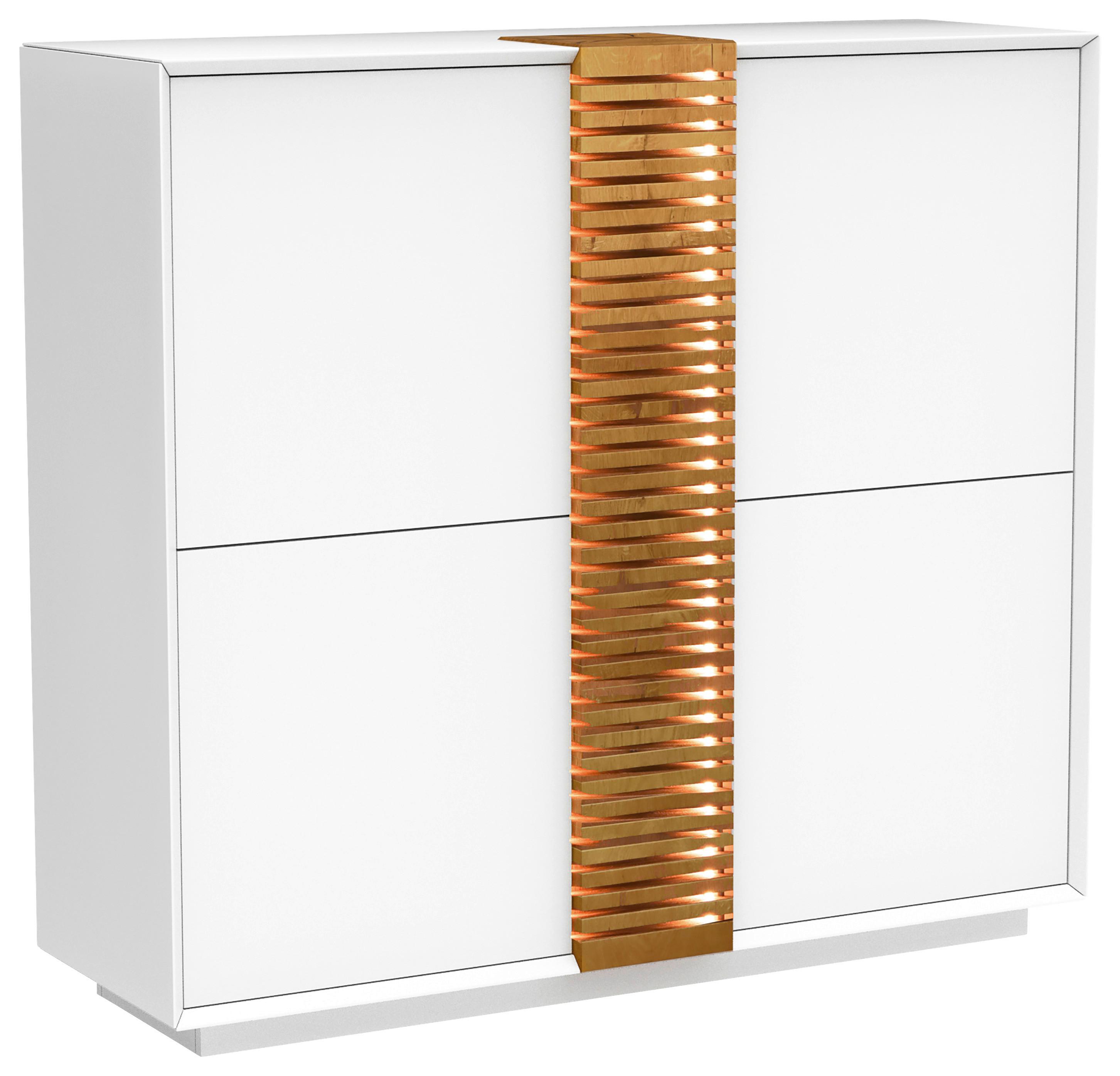 HÖG BYRÅ GIOVANNI - vit/ekfärgad, Modern, trämaterial/trä (120/123/40cm) - Premium Living