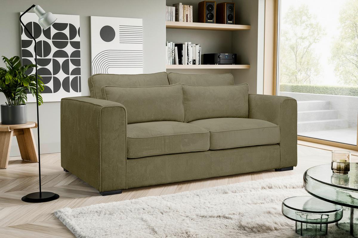 2,5-Sitzer-Sofa Almera Khaki - Khaki/Schwarz, Basics, Holz/Textil (200/92/112cm) - MID.YOU