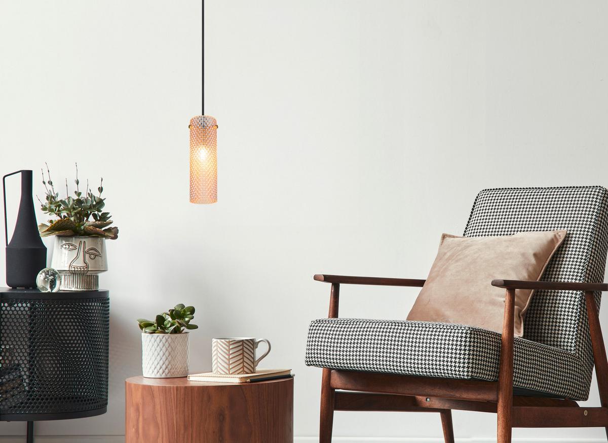 HÄNGELEUCHTE 15775H  KAROLO - Goldfarben/Schwarz, Konventionell, Glas/Textil (10/120cm) - Globo