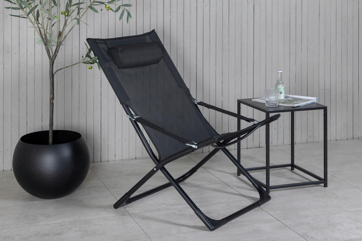 STRANDSESSEL SEVILLE - Schwarz, KONVENTIONELL, Textil/Metall (63/89/84cm) - Gardenson