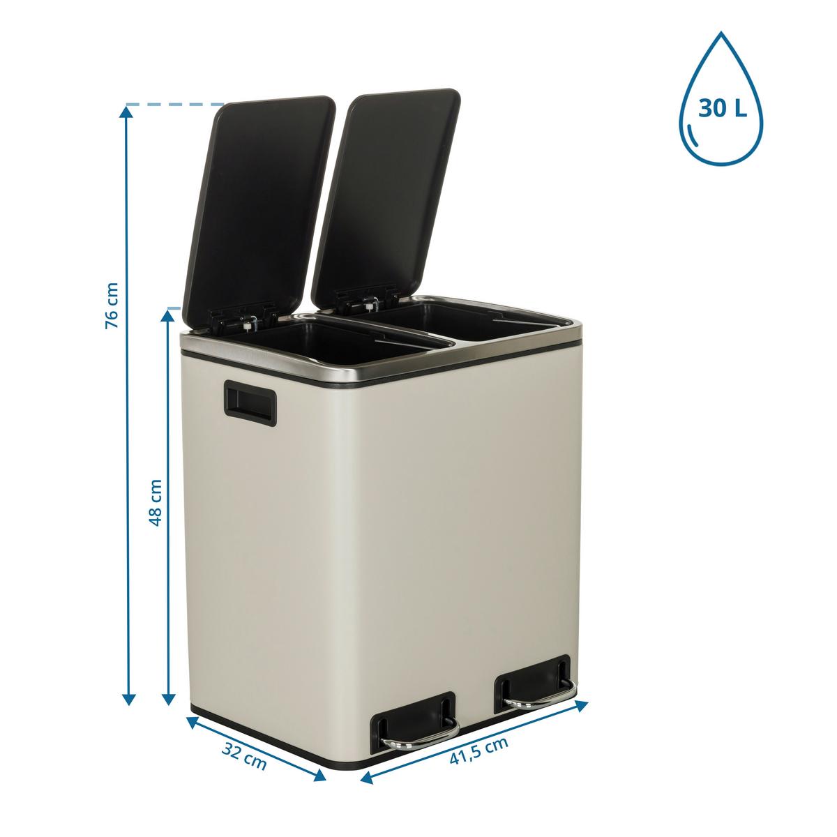 Abfallsammler Clean IX Beige/Schwarz - Beige/Schwarz, MODERN, Kunststoff/Metall (41,5/48/32cm) - MID.YOU