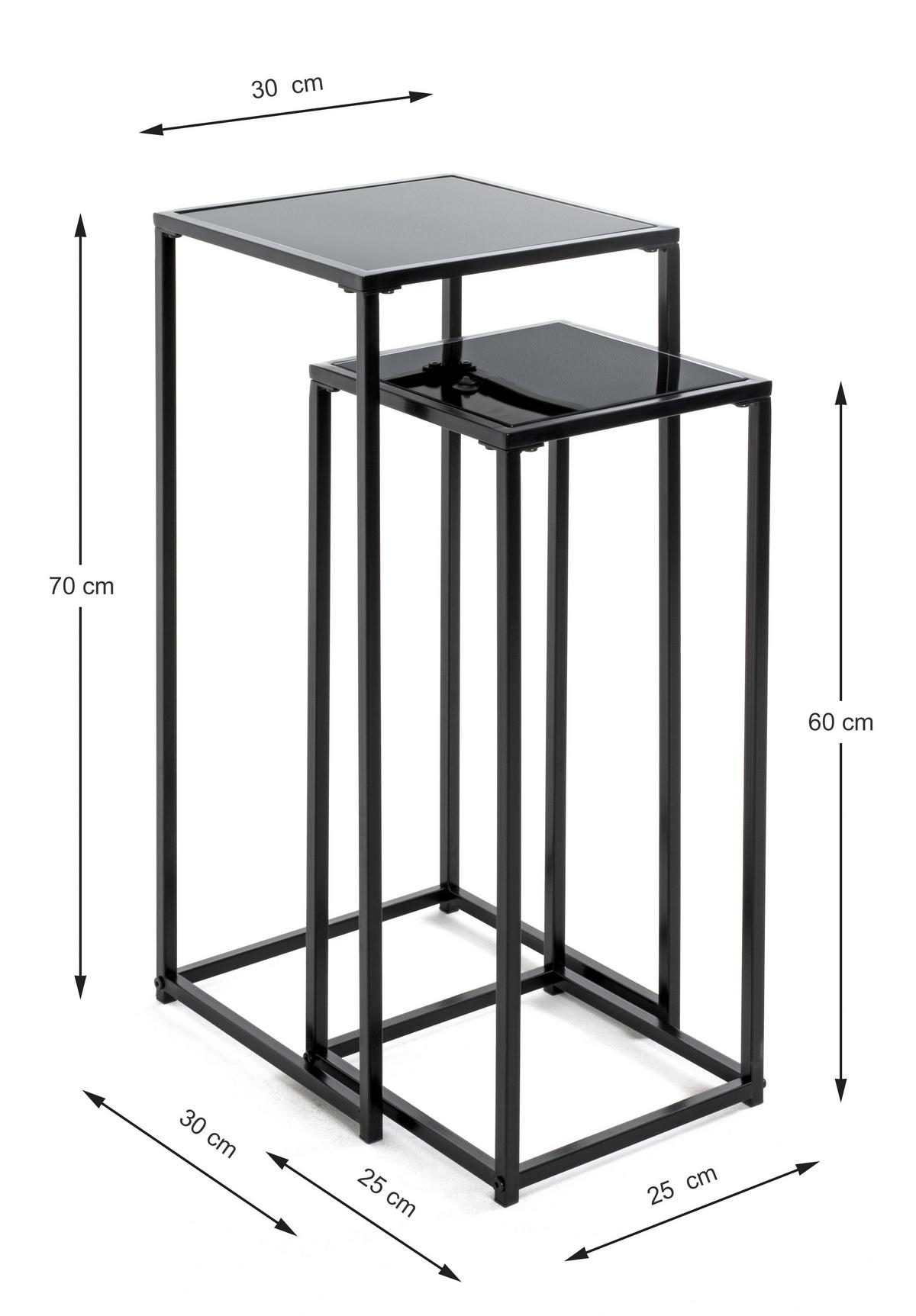 ZESTAW STOLIKÓW NA KWIATY SUNDERLAND - czarny, Design, metal/szkło (25-30/25-30/60-70cm)