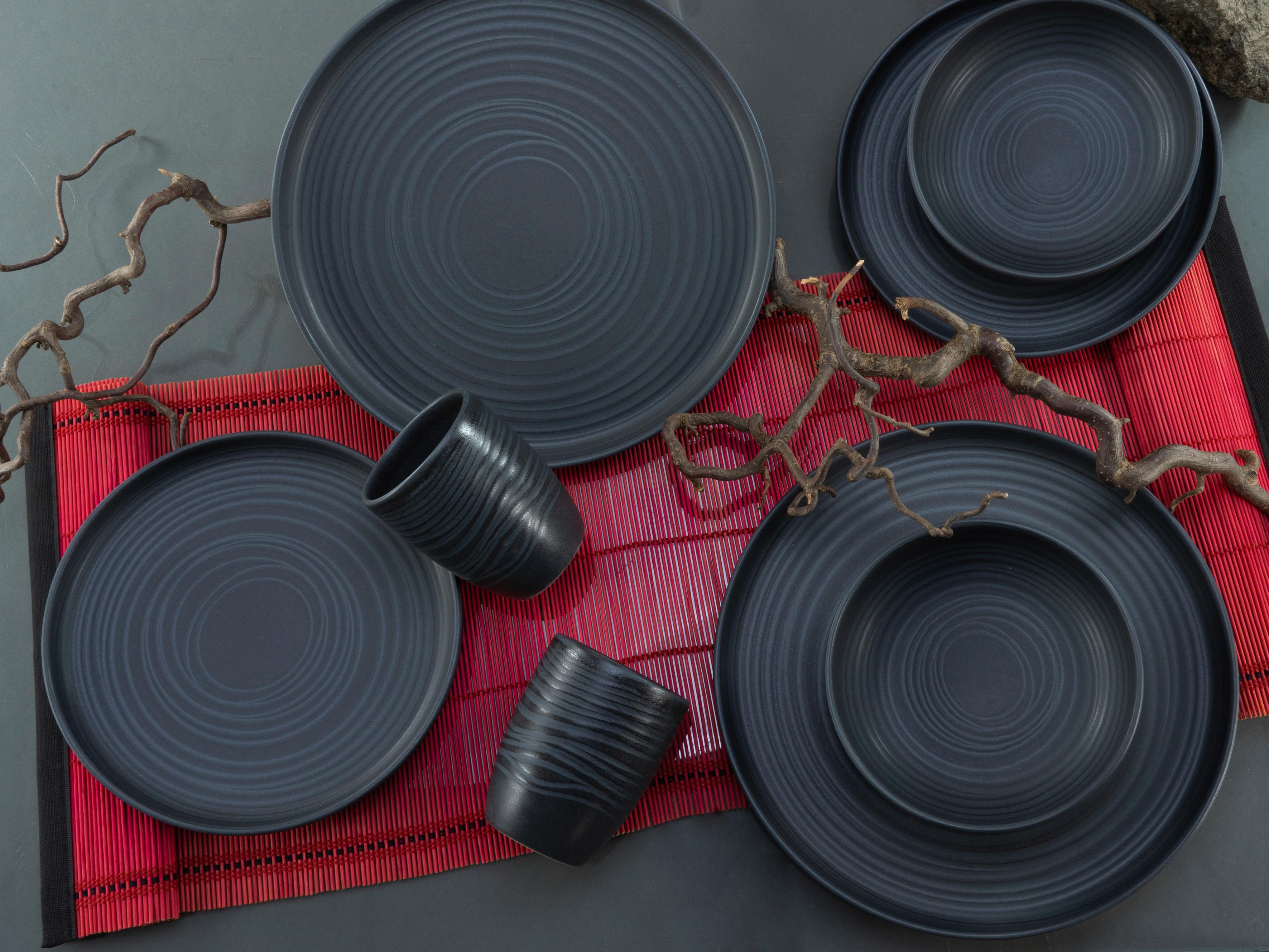 Kombiservice Uno Lava Stone in Schwarz 16-teilig - Anthrazit, MODERN, Keramik - Creatable