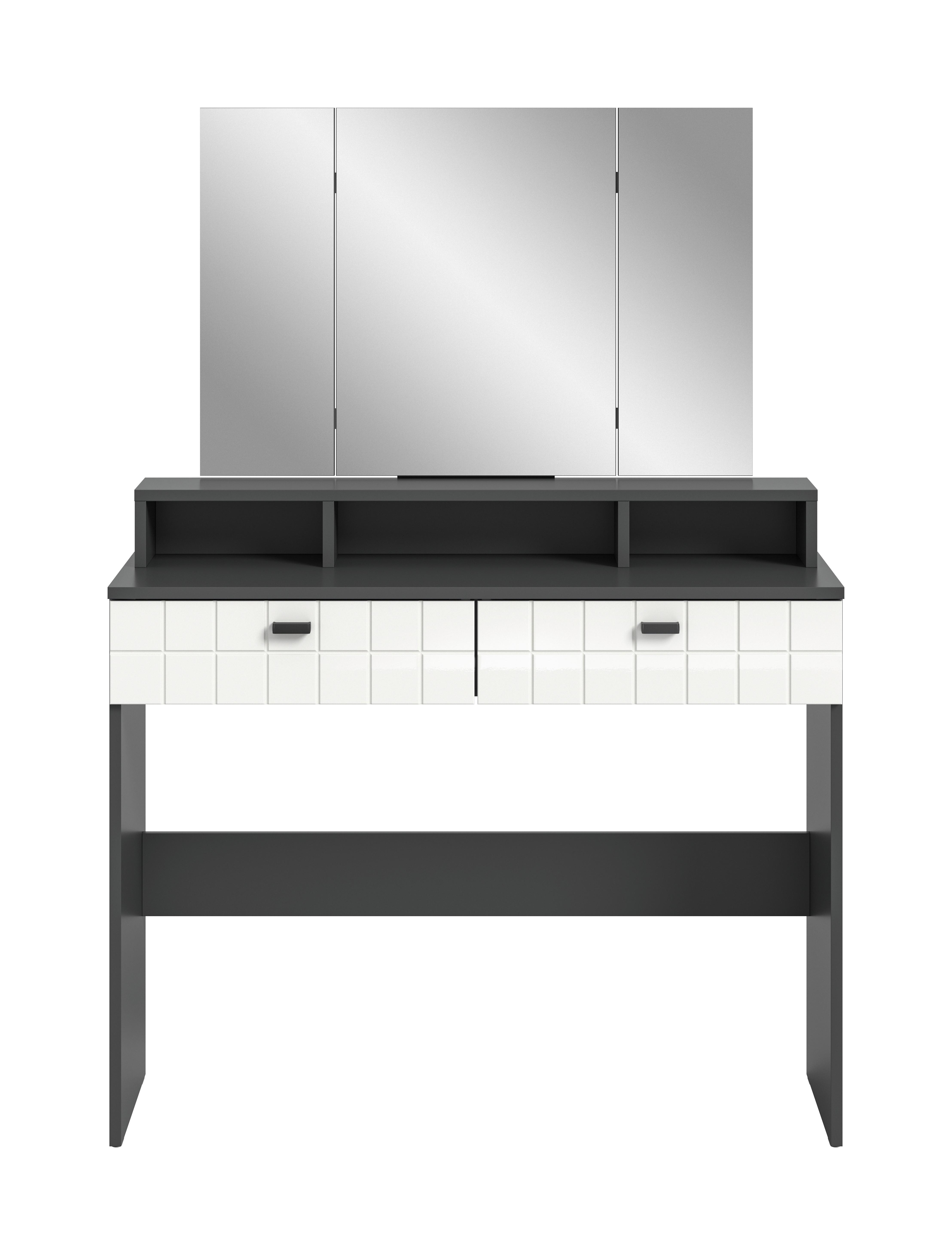 Toaletni Stolić Monte - srebrne boje/bijela visoki sjaj, Design, staklo/drvni materijal (100/142/42cm) - Modern Living
