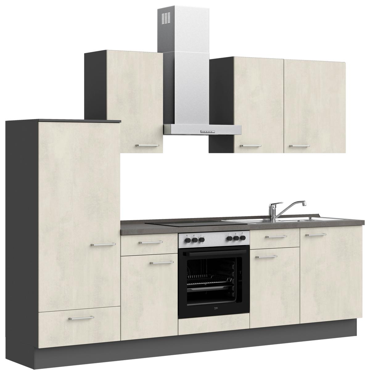 Küchenblock Riva Low m. Geräten Weiß - Schieferfarben/Edelstahlfarben, MODERN, Holzwerkstoff/Metall (270cm) - Nobilia