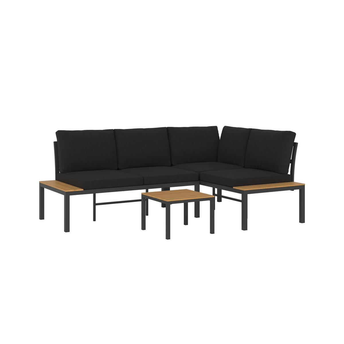 Loungegarnitur-Set Arianna Schwarz Metall/Outdoorstoff - Schwarz, MODERN, Kunststoff/Textil (146/76/75cm) - Bessagi Garden