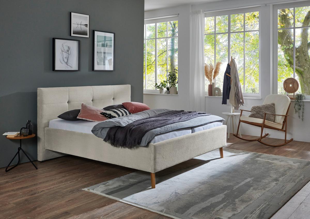 Polsterbett Meila inkl. Stauraum, ca. 160x200cm - Birkefarben/Beige, KONVENTIONELL, Holz/Textil (160/200cm) - Premium Living