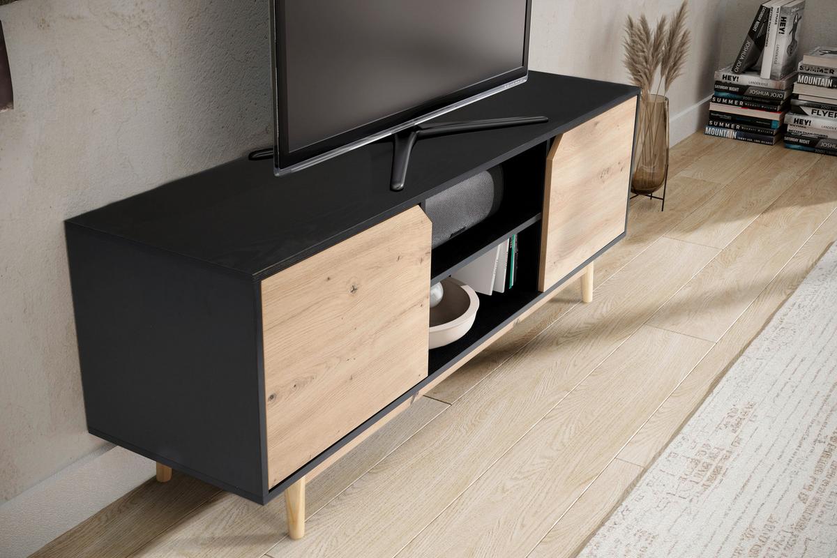 Nizka Omarica Wl6.818 - črna/barve hrasta, Design, leseni material/les (150/55/40cm) - Livetastic