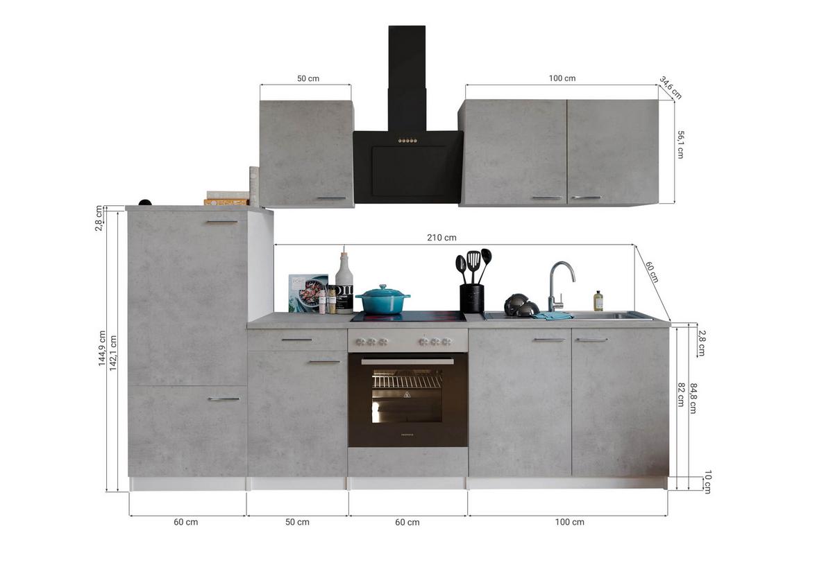 Kuhinjski Blok Z Aparati Malia, 270cm - barve nerjavečega jekla/siva, Basics, kovina/leseni material (270cm) - Respekta