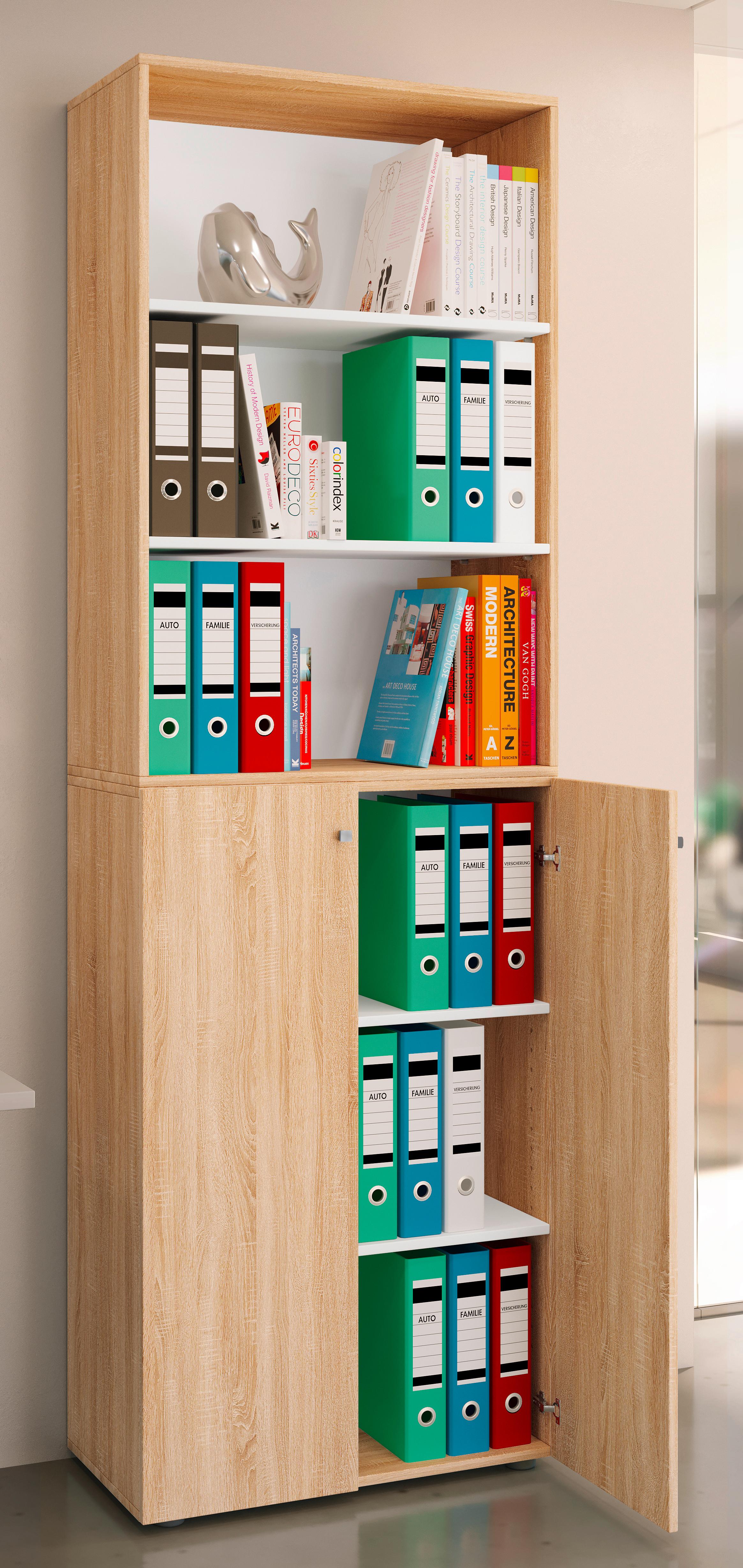 AKTENSCHRANK LONA 2XL - Weiss/Sonoma Eiche, Design, Holzwerkstoff (70/220/39cm) - MID.YOU