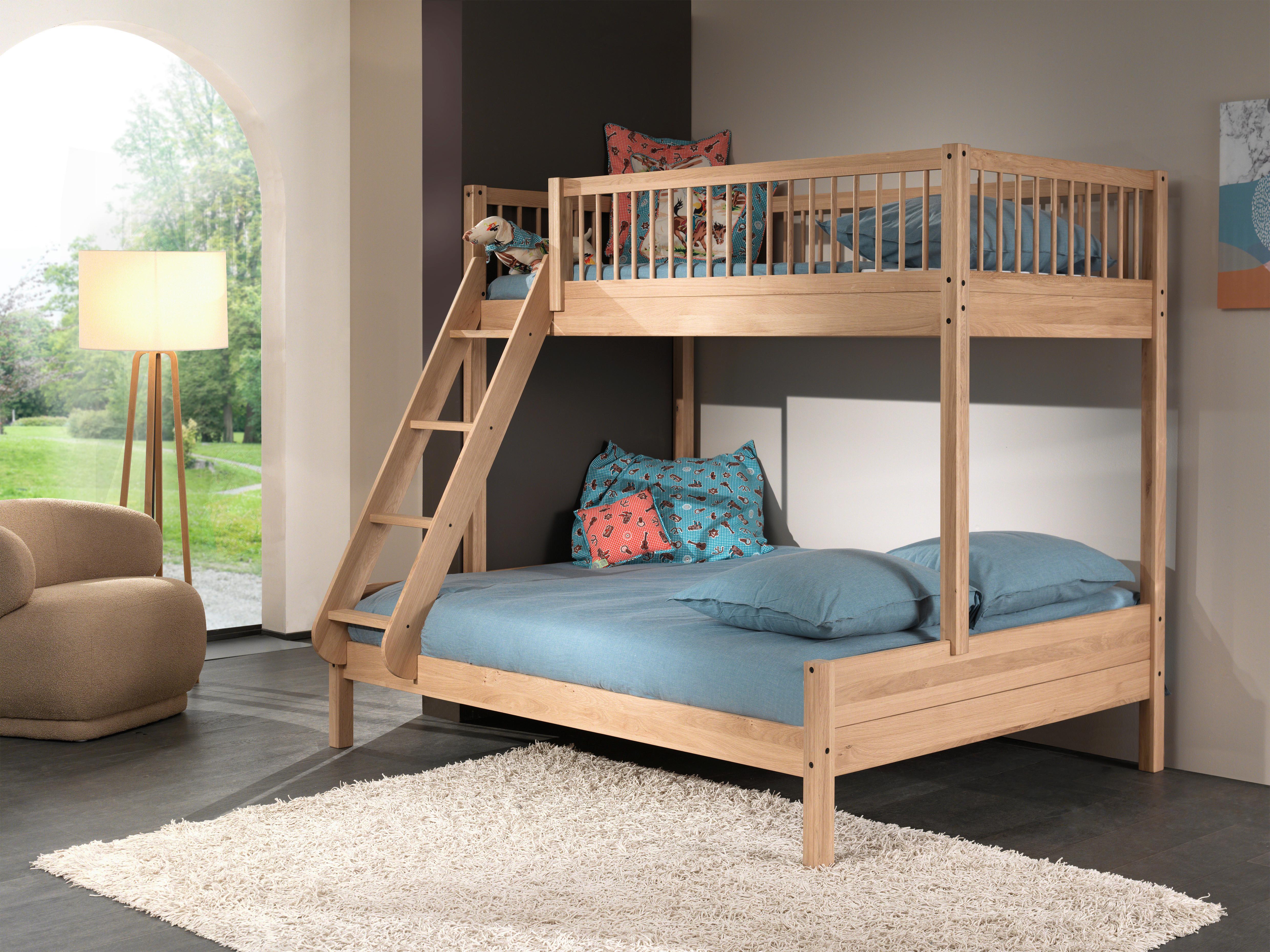 Etagenbett FORREST Eichefarben ca. 90/140x200 cm Echtholz - Eichefarben/Naturfarben, MODERN, Holz (90/140/200cm) - Vipack