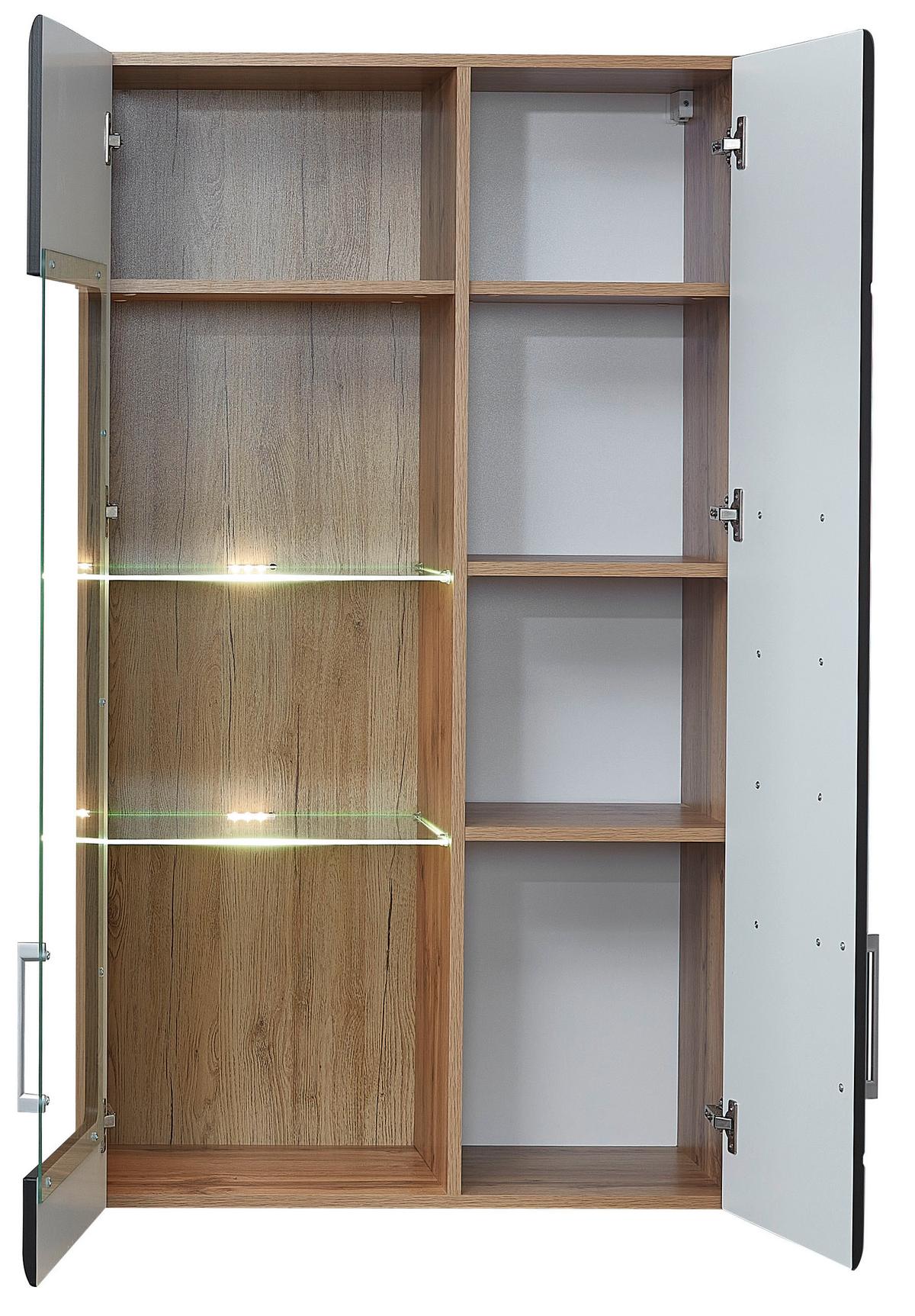 Wohnwand in Schwarz/Eichefarben - Chromfarben/Eichefarben, KONVENTIONELL, Glas/Holzwerkstoff (330/208/52cm) - Mömax