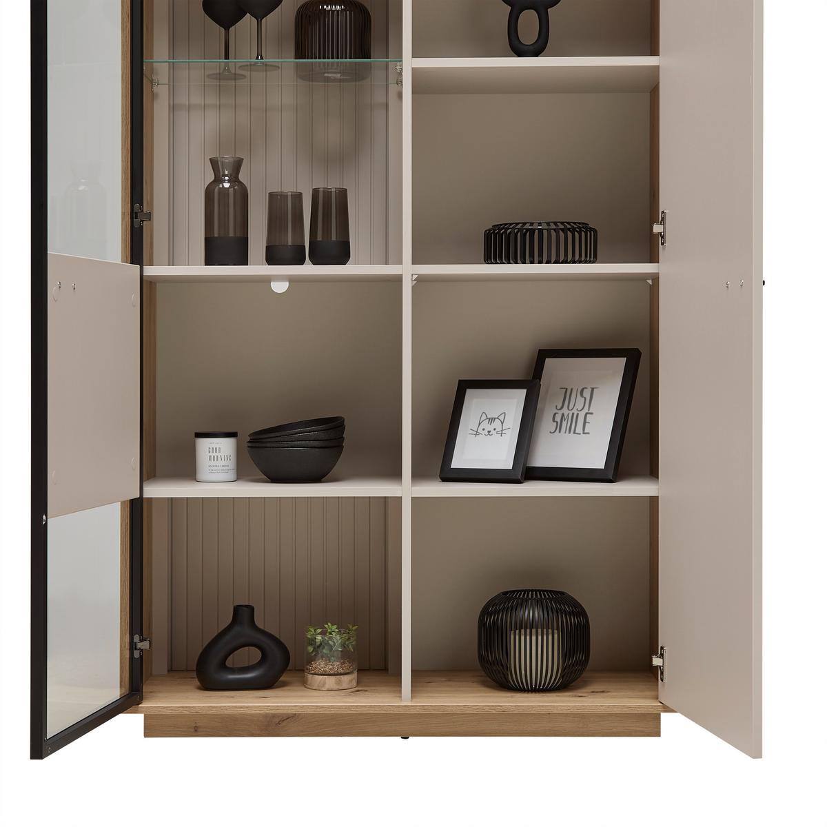 Highboard Cremona Kaschmir/Eiche Artisan - Kaschmir/Schwarz, MODERN, Glas/Holzwerkstoff (100,3/161,7/38cm) - Premium Living
