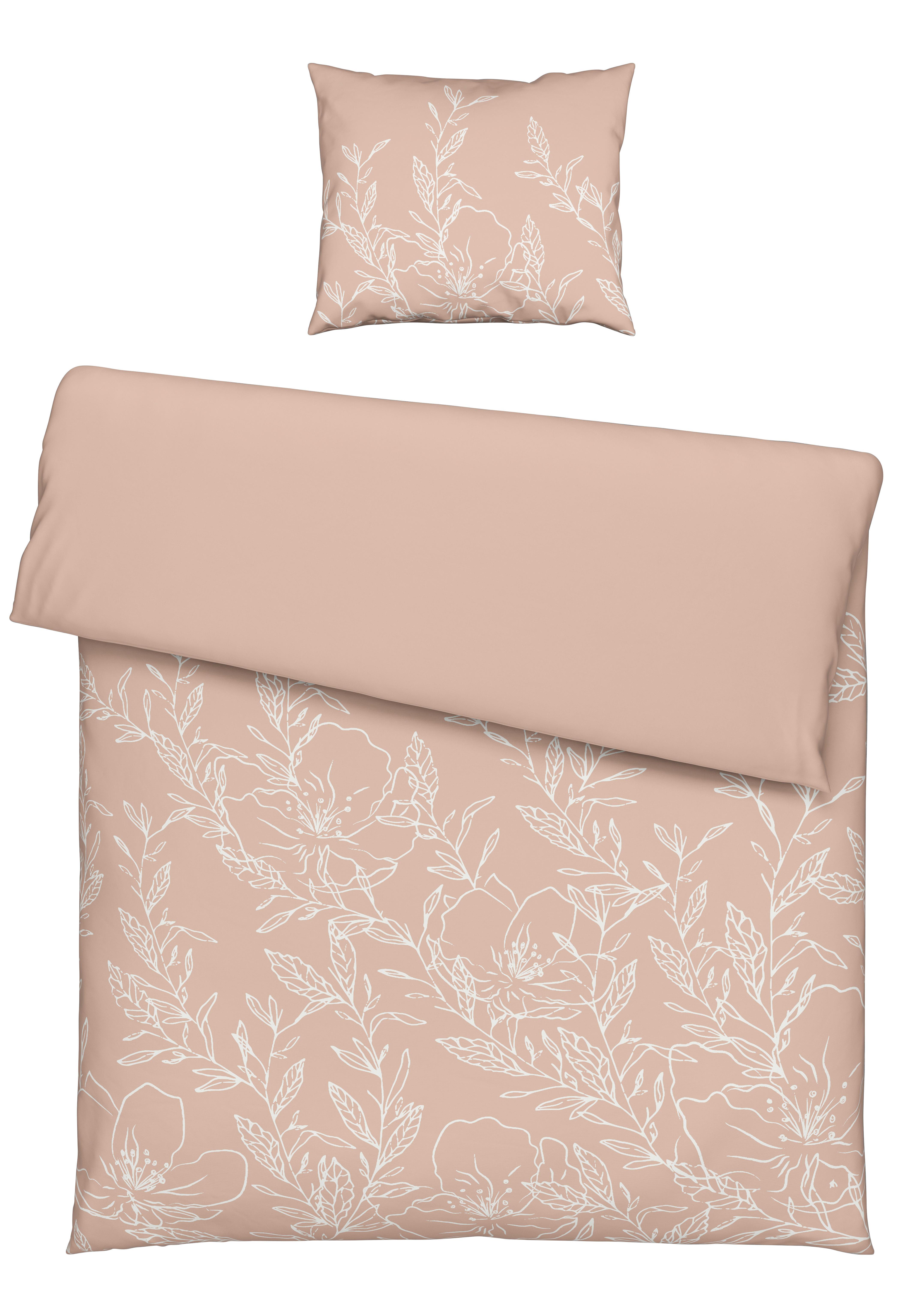 Wendebettwäscheset Leaves Wende - Rosa, Romantik / Landhaus, Textil (160/210cm) - Modern Living