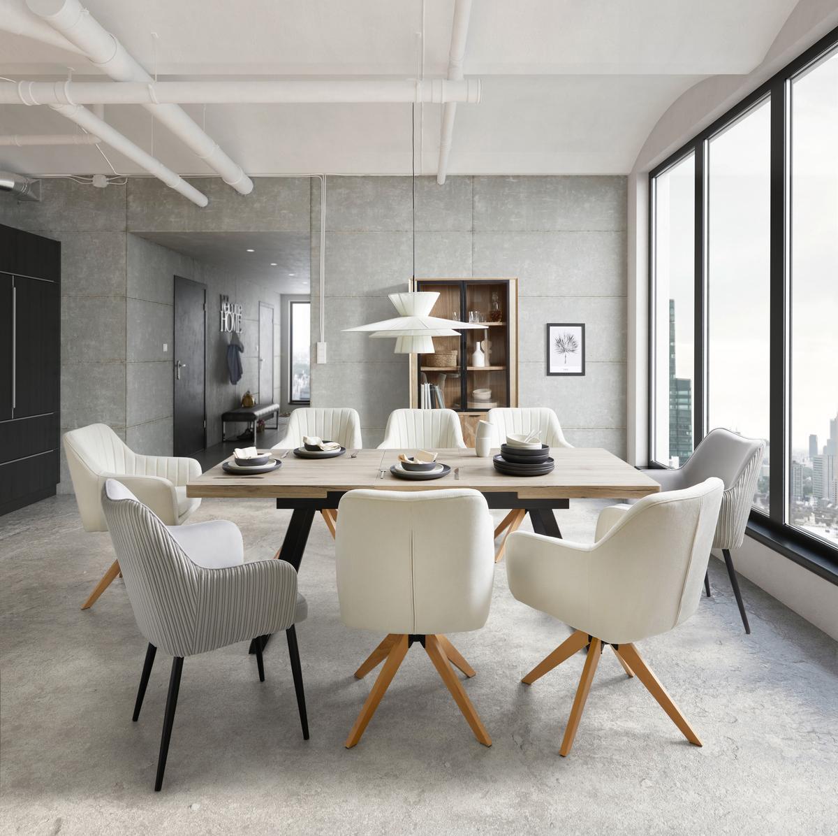 Raztegljiva Miza Ivano - črna/barve hrasta, Moderno, kovina (160-200/90/76cm) - Bessagi Home