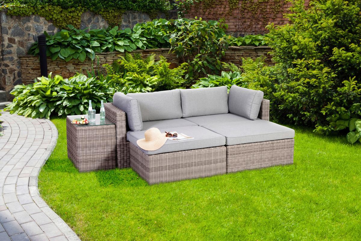 Loungegarnitur Palma 5-tlg aus Kunststoff mit Kissen - Grau, Basics, Glas/Textil (93/65/71cm) - Gardenson