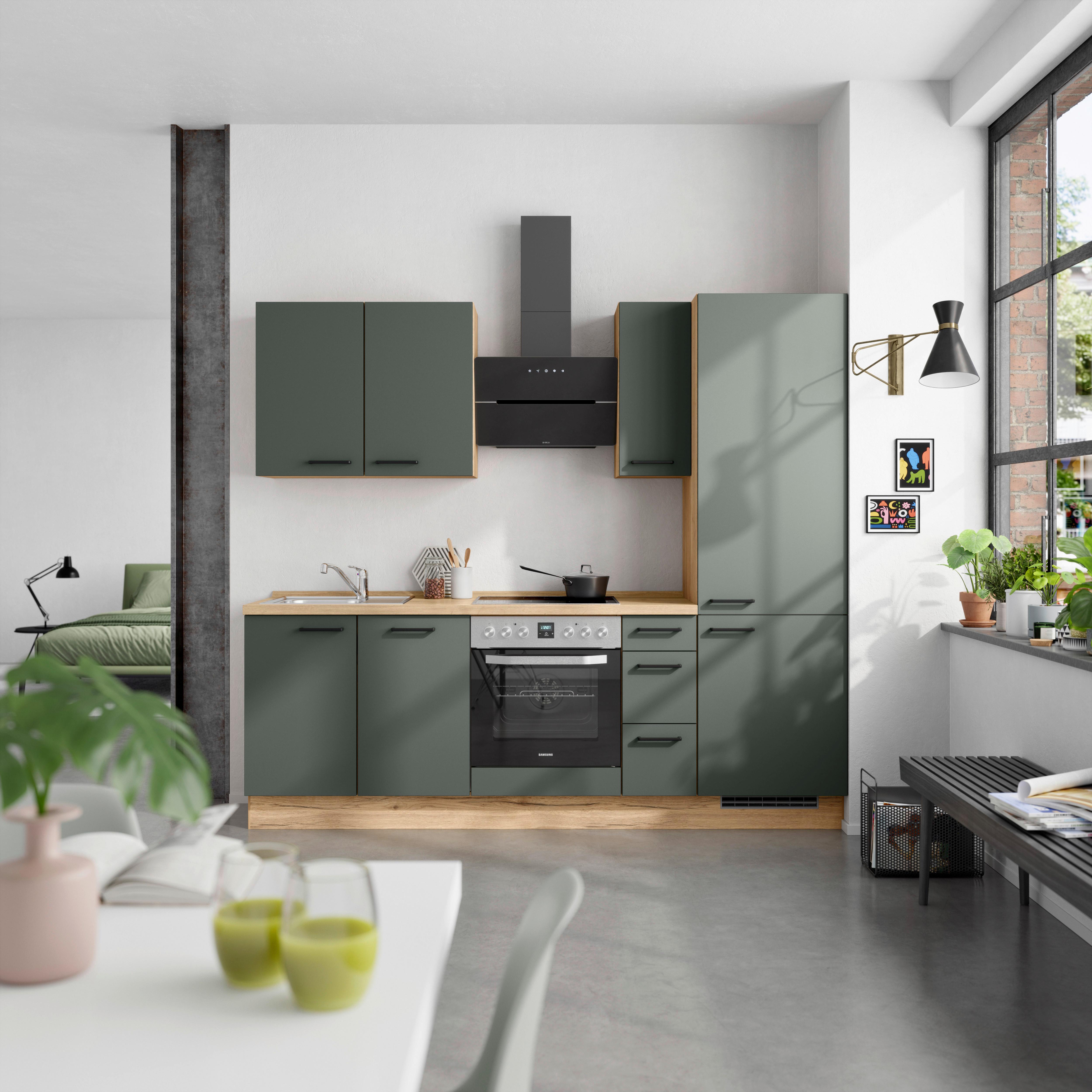 Küchenblock Easytouch High m. Geräten Dunkelgrün - Dunkelgrün/Eichefarben, MODERN, Holzwerkstoff/Metall (240cm) - Nobilia