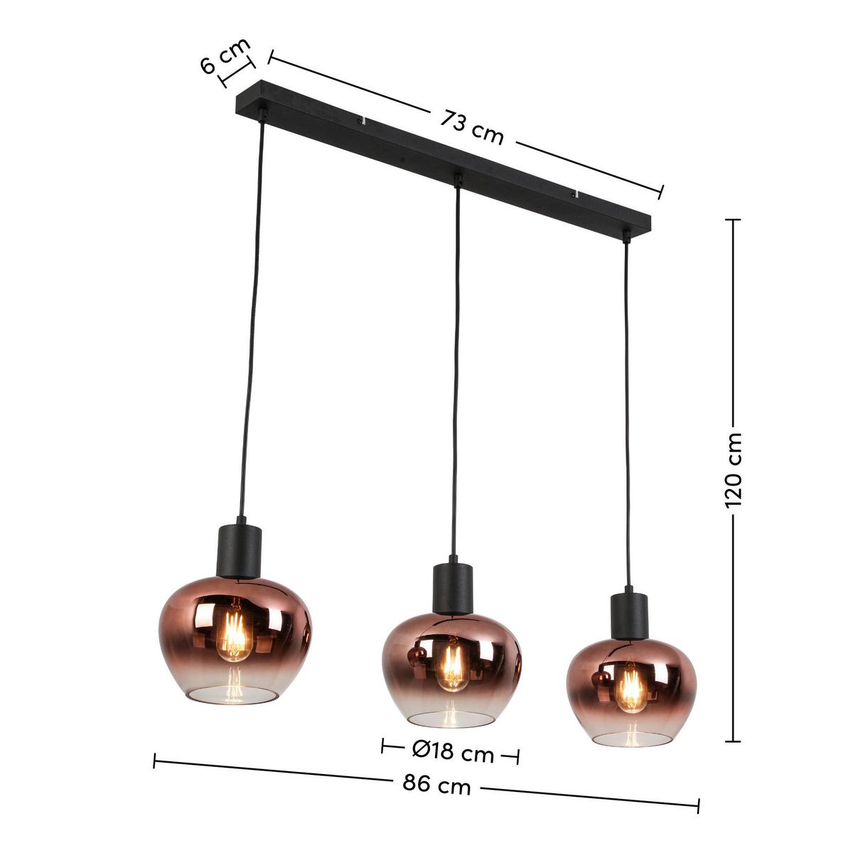 Hängeleuchte Schön Kupferfarben max. 40 Watt - Schwarz/Kupferfarben, MODERN, Glas/Kunststoff (86/18/120cm) - Mömax
