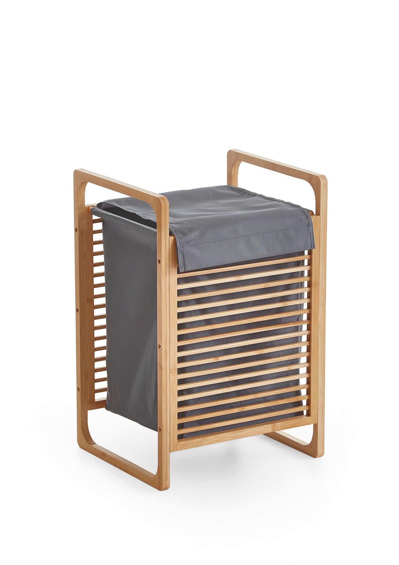 Wäschekorb Grau/Eiche - Eichefarben/Grau, Design, Holzwerkstoff/Textil (31,8/75,5/60,6cm) - MID.YOU