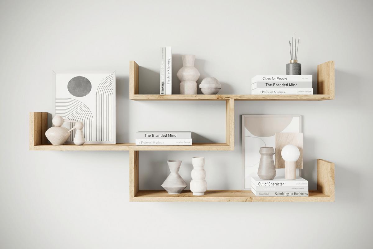 Stenski Regal Trio, Barva Hrasta - hrast wotan, Basics, leseni material (119,1/55/18cm) - P & B