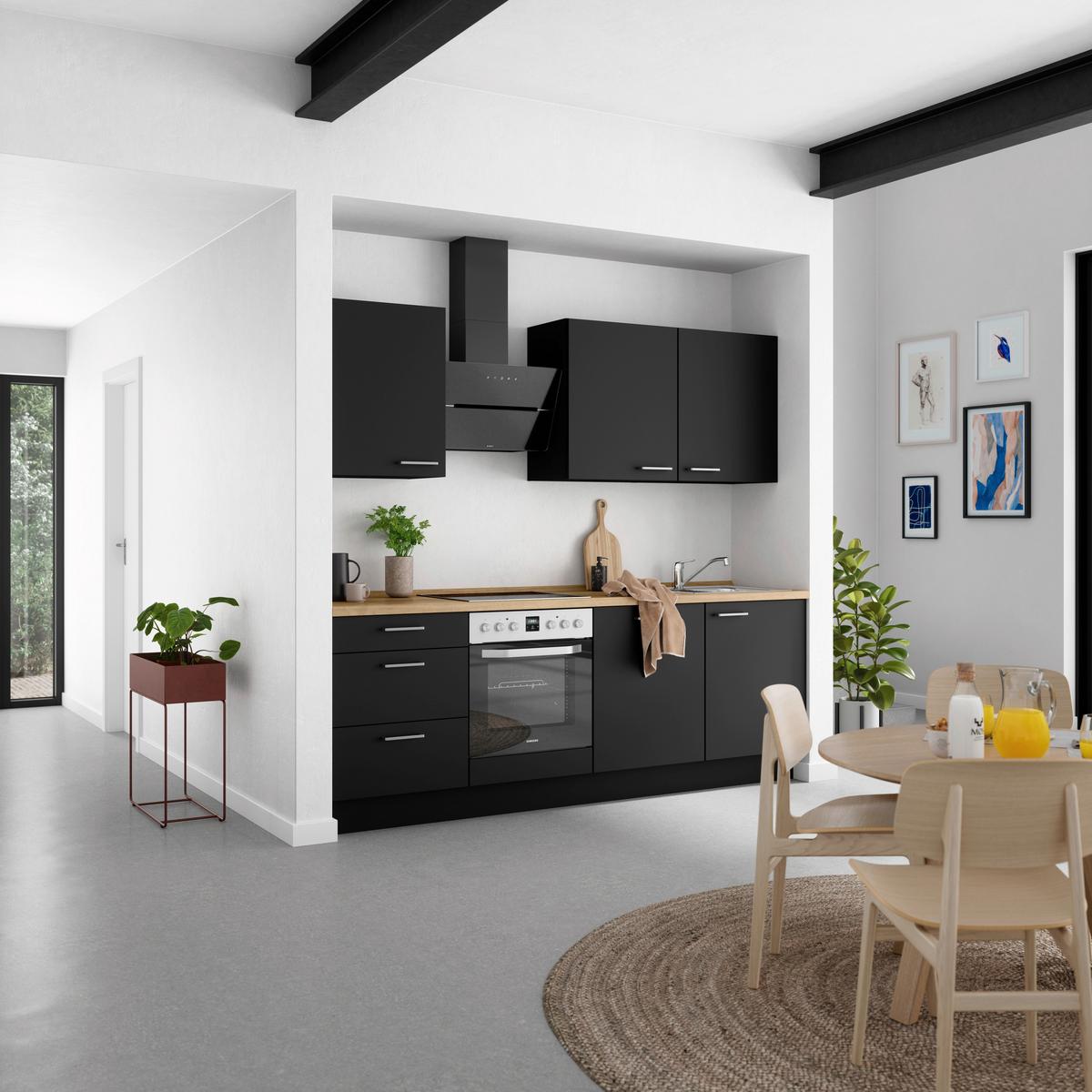 Küchenblock Touch High m. Geräten Schwarz - Edelstahlfarben/Eichefarben, MODERN, Holzwerkstoff/Metall (240cm) - Nobilia