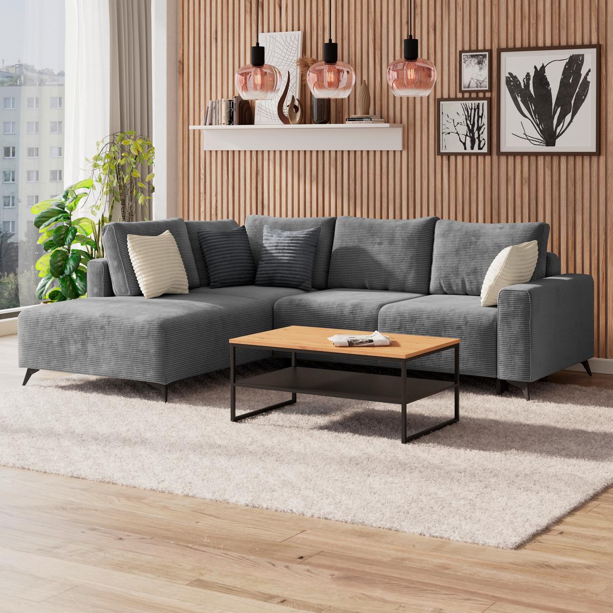 Kutna Garnitura Viktor - siva/crna, Moderno, tekstil/metal (212/270cm)