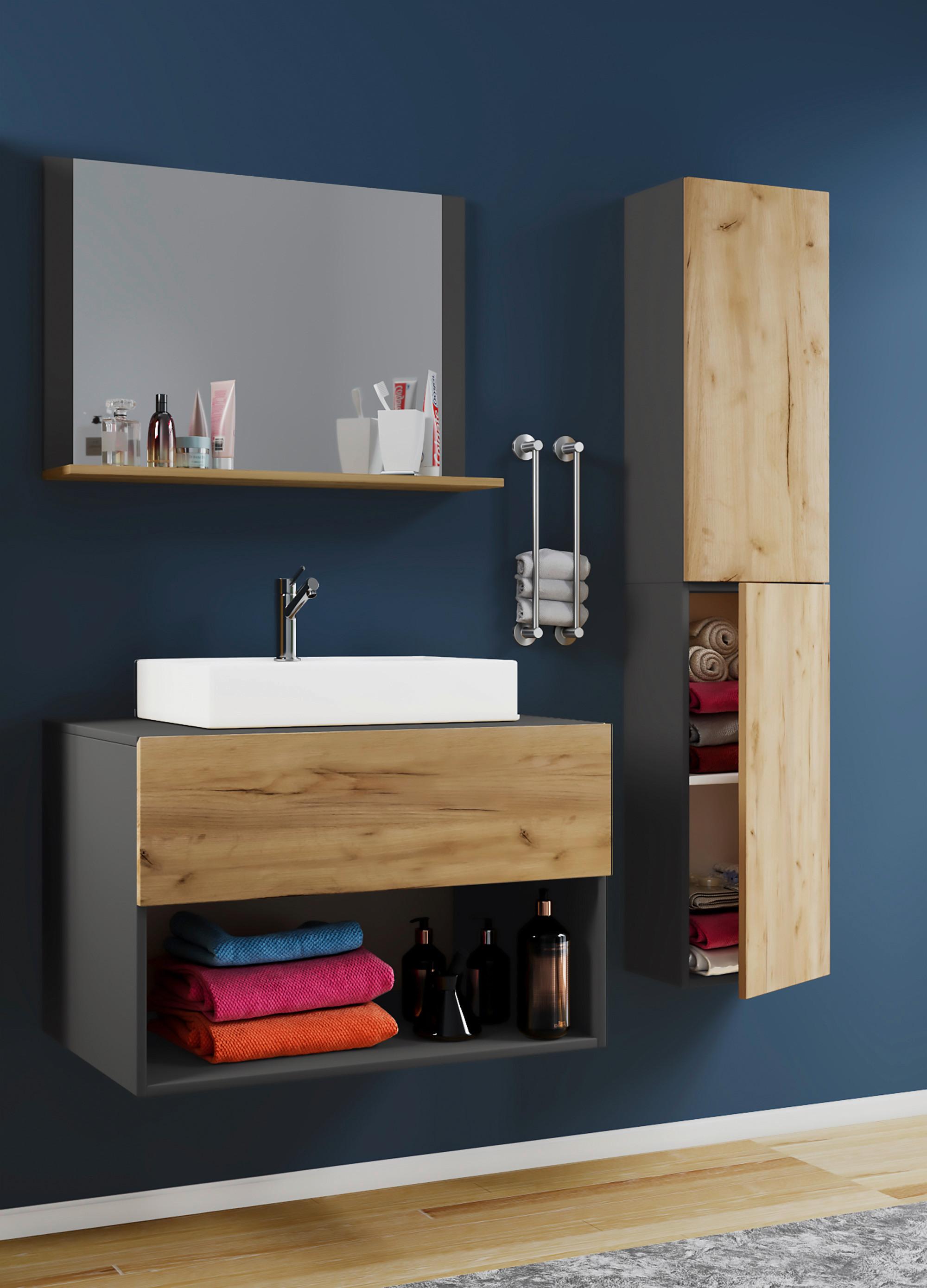 Badezimmer Lendas 4-tlg. ca. 113 cm Honigeiche/Anthr. - Honigeiche/Anthrazit, MODERN, Keramik/Holzwerkstoff (113/64,2/51,4cm) - MID.YOU