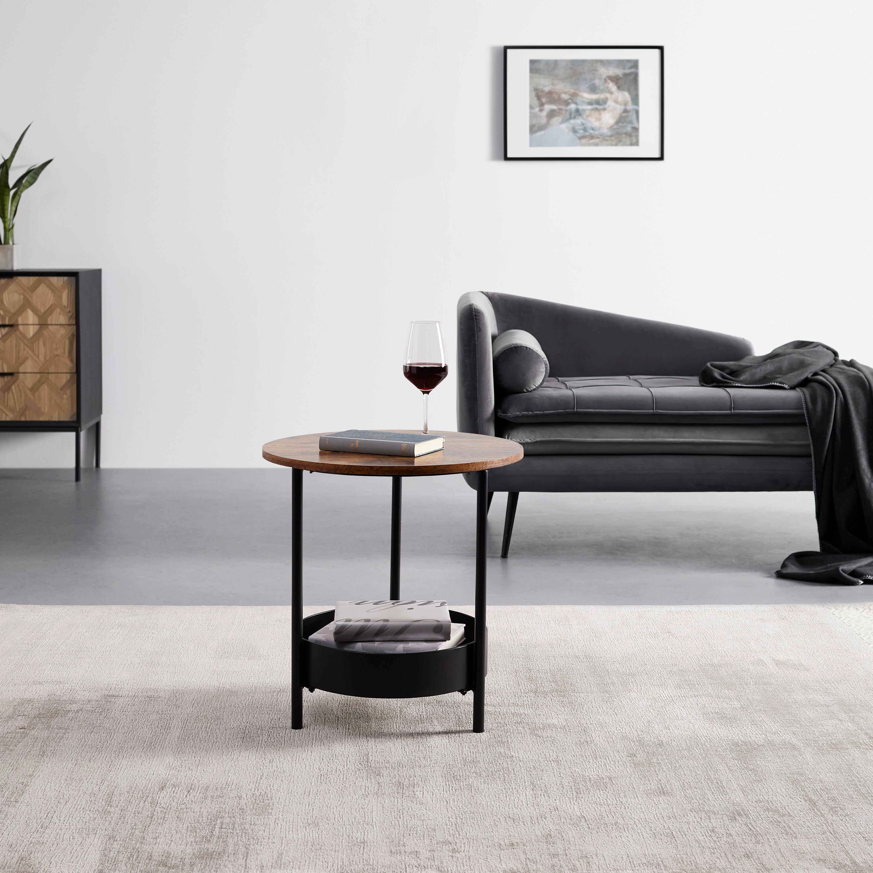 Beistelltisch Ketty Walnussfarben MDF Rund - Walnussfarben/Schwarz, MODERN, Metall (51/51/50cm) - Bessagi Home