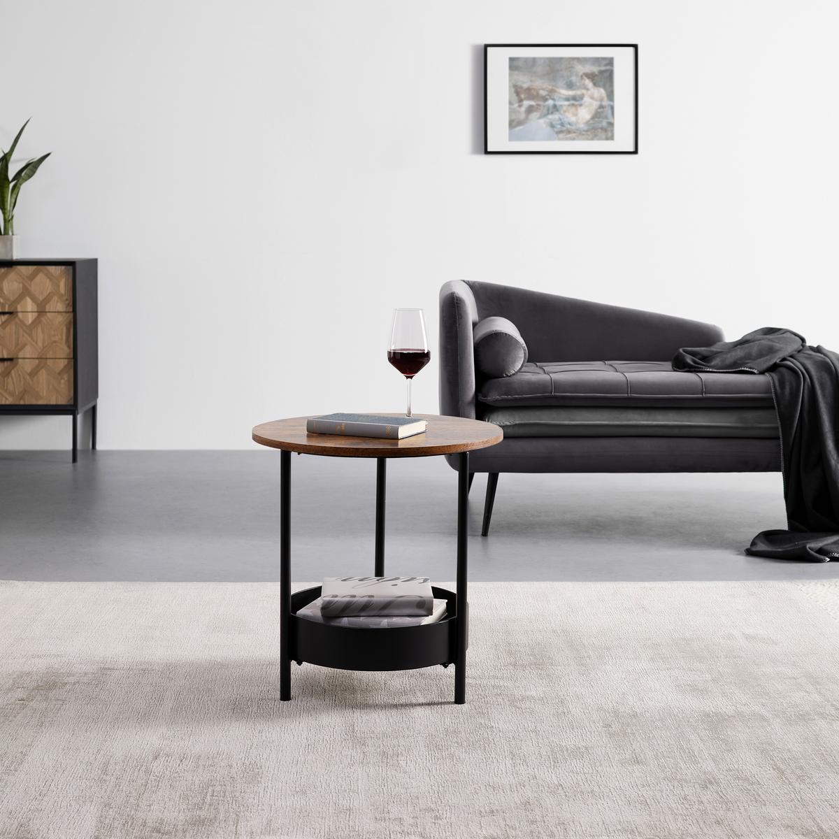 Beistelltisch Ketty Walnussfarben MDF Rund - Walnussfarben/Schwarz, MODERN, Metall (51/51/50cm) - Bessagi Home