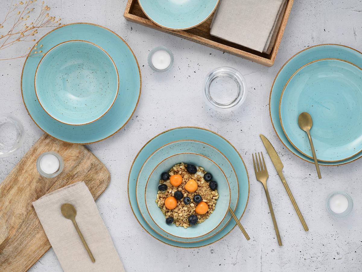 Kombinirani Servis Vintage Nature Aqua, 16-Delni - svetlo modra/bela, Basics, keramika - Creatable