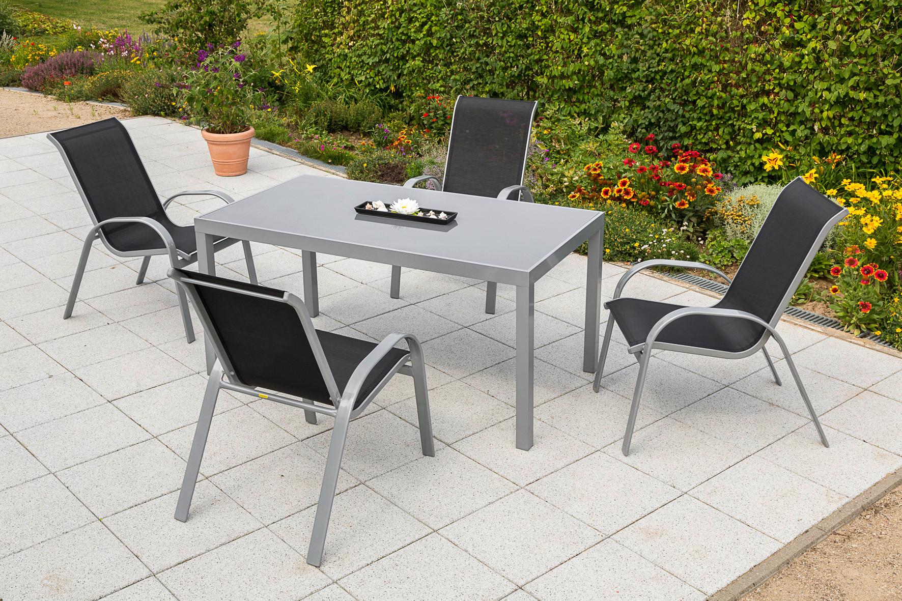 GARTENSET AMALFI - Silberfarben/Schwarz, MODERN, Textil/Metall - Gardenson