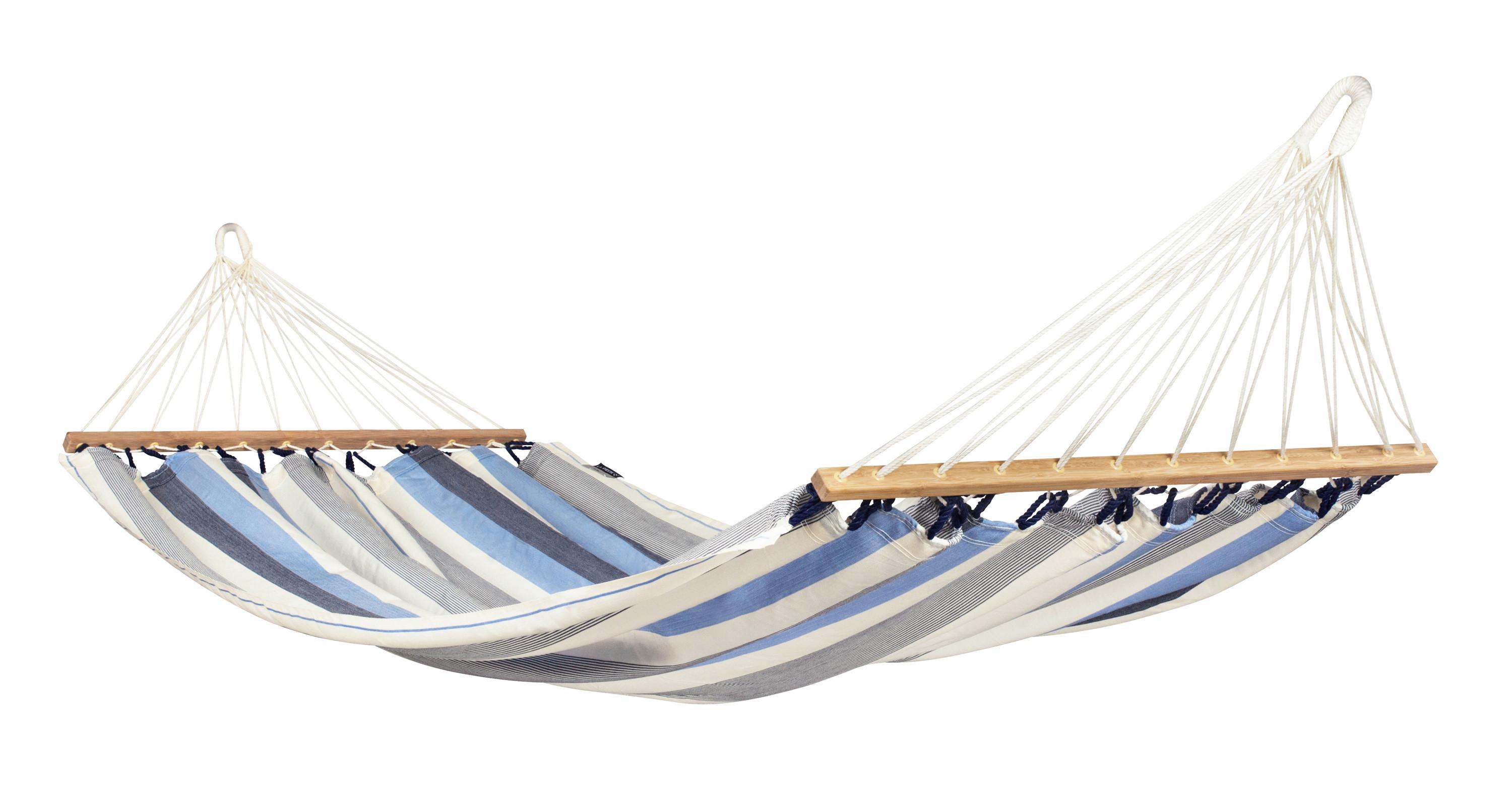 Hängematte Single Bar Hammock Outdoor Weiß/Blau - Weiß/Dunkelblau, KONVENTIONELL, Holz/Textil (140/300cm) - La Siesta