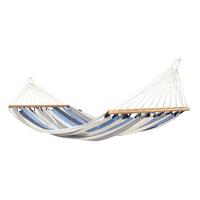 Hängematte Single Bar Hammock Outdoor Weiß/Blau - Weiß/Dunkelblau, KONVENTIONELL, Holz/Textil (140/300cm) - La Siesta