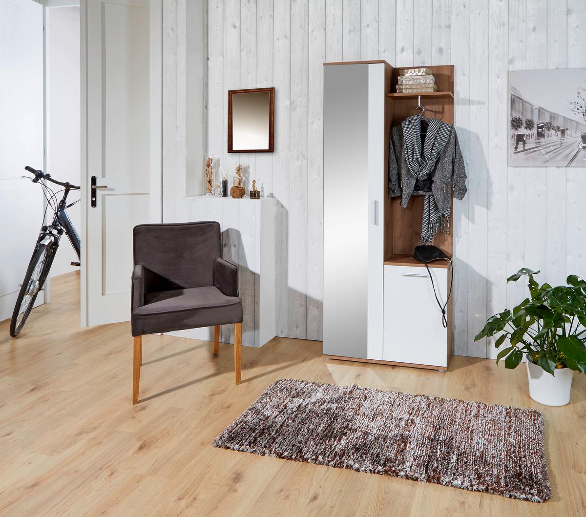 Predsoblje Xara - bijela/boje hrasta, Moderno, staklo/drvni materijal (80/189/30,5cm) - Modern Living