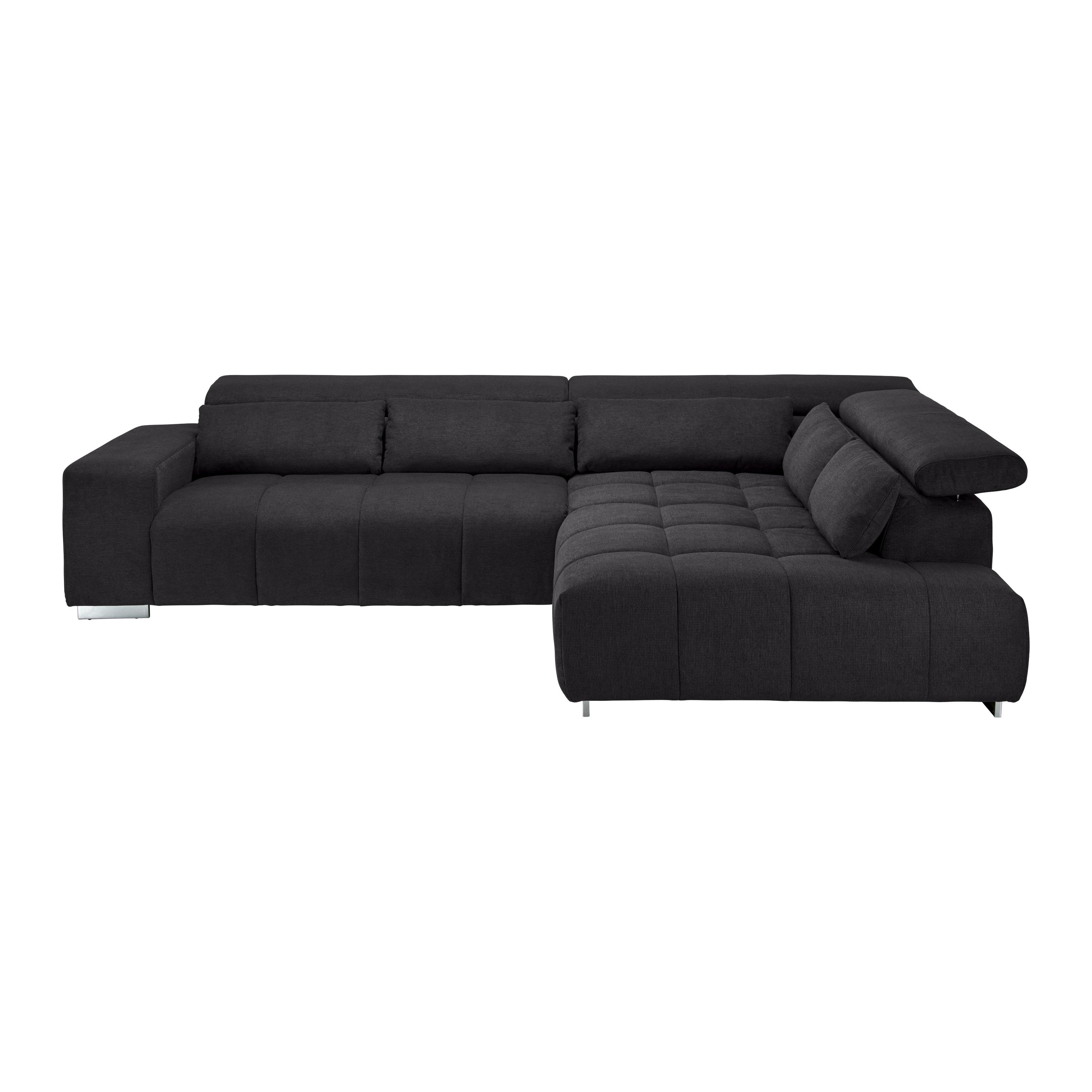Wohnlandschaft Orion Schwarz Chenille-Oberfläche - Chromfarben/Schwarz, MODERN, Textil/Metall (308/70-88/225cm) - Bessagi Home