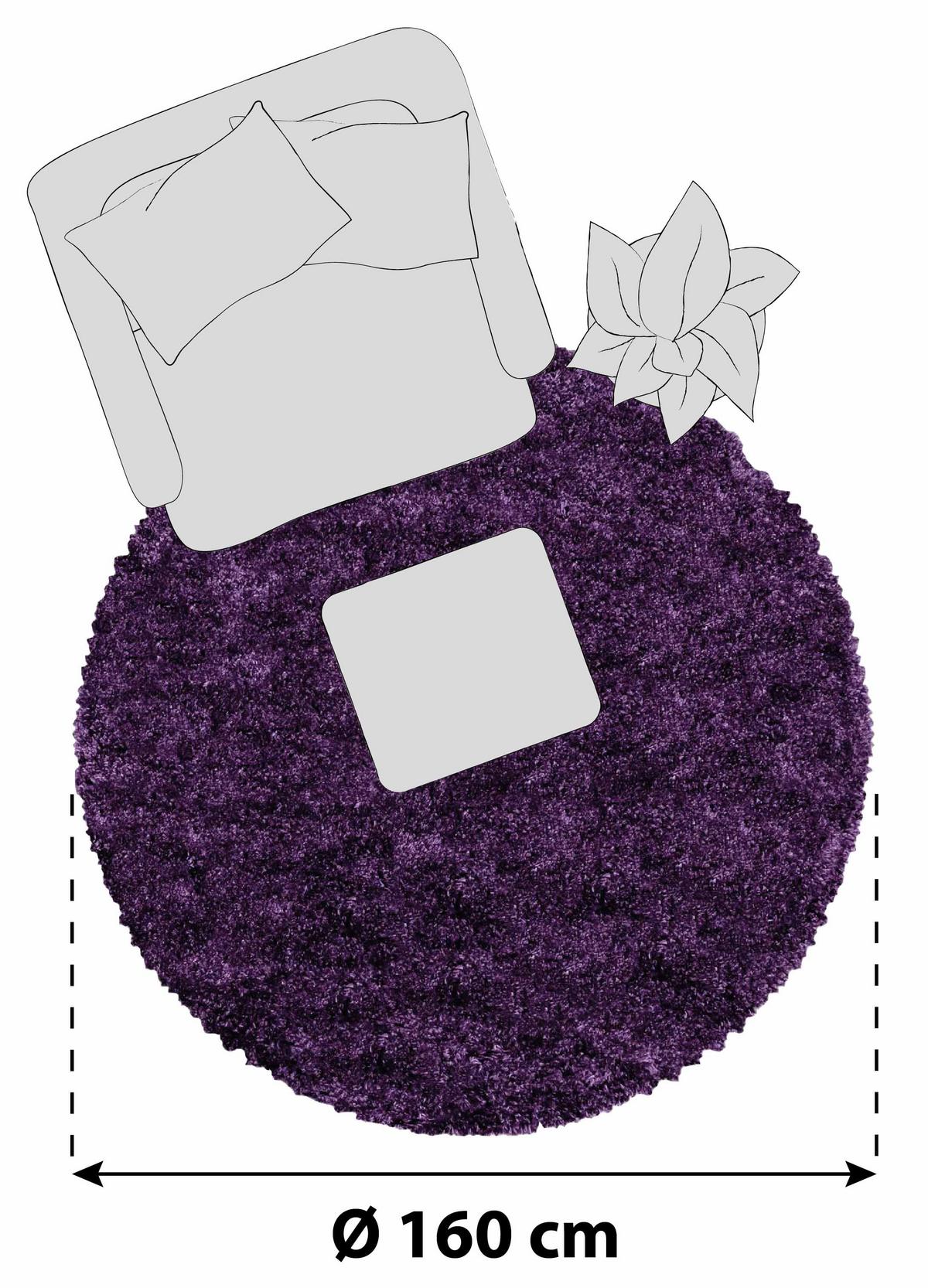 Hochflorteppich Fluffy Lila Ø ca. 160cm - Lila, Basics, Textil (160cm)