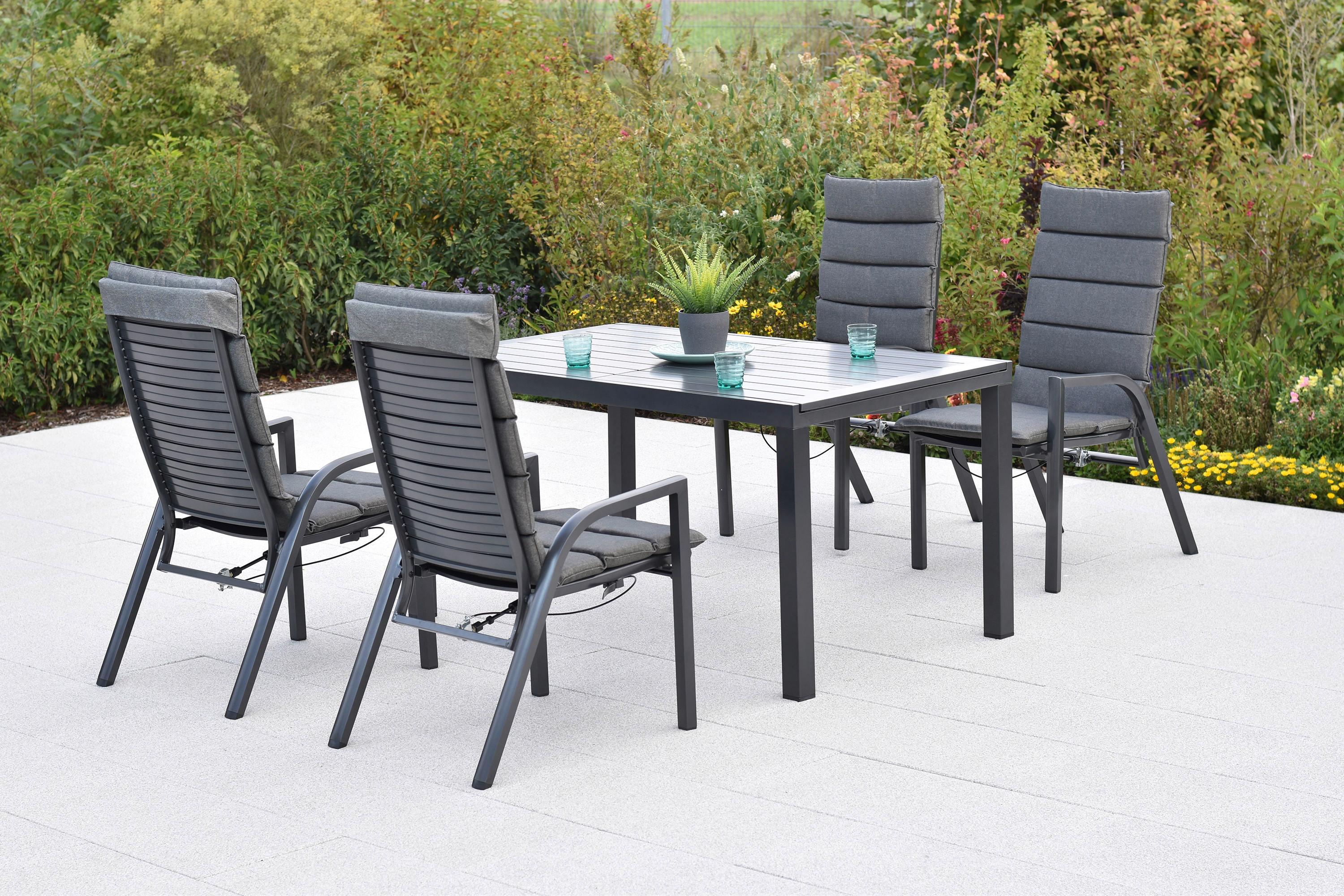Gartentischgruppe Siros 5-tlg. Graphitfarben - Graphitfarben, KONVENTIONELL, Textil/Metall - Gardenson