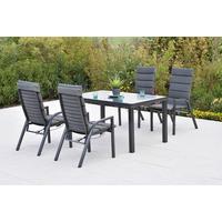 Gartentischgruppe Siros 5-tlg. Graphitfarben - Graphitfarben, KONVENTIONELL, Textil/Metall - Gardenson
